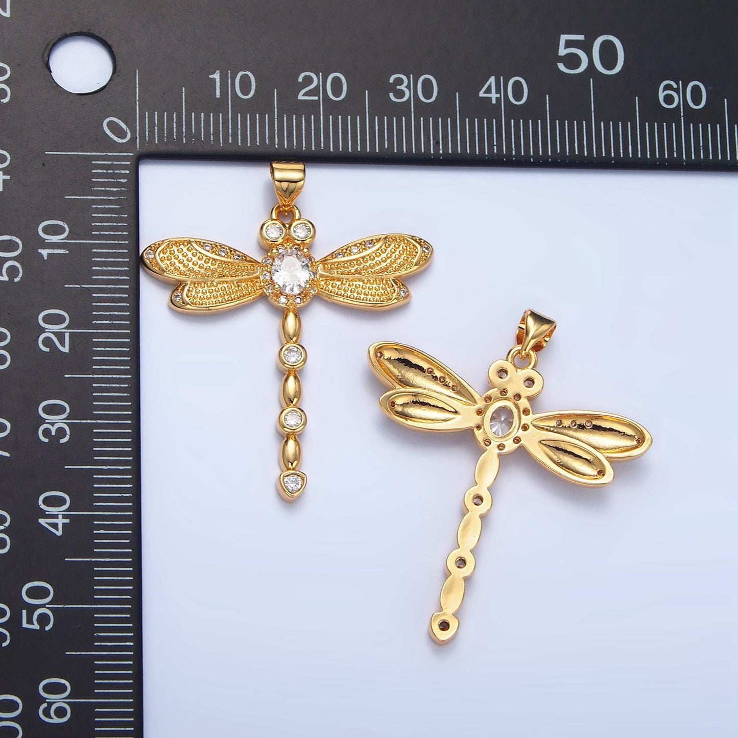 Cz paved geometric dragonfly gold filled insect pendant | aa-949