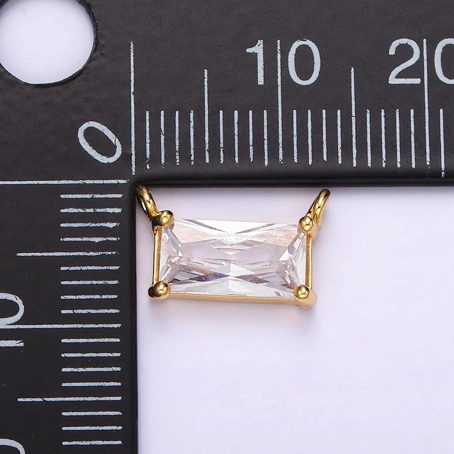 24k gold filled clear baguette cz bezel connector | g797