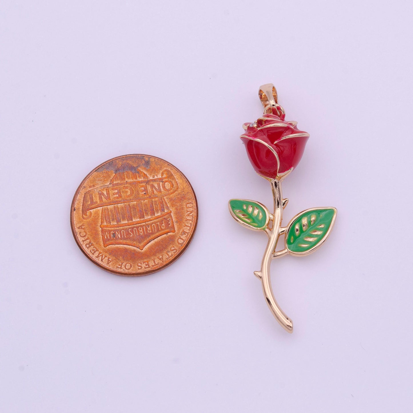 Red rose charm enamel flower pendant in rose gold pendant | i586