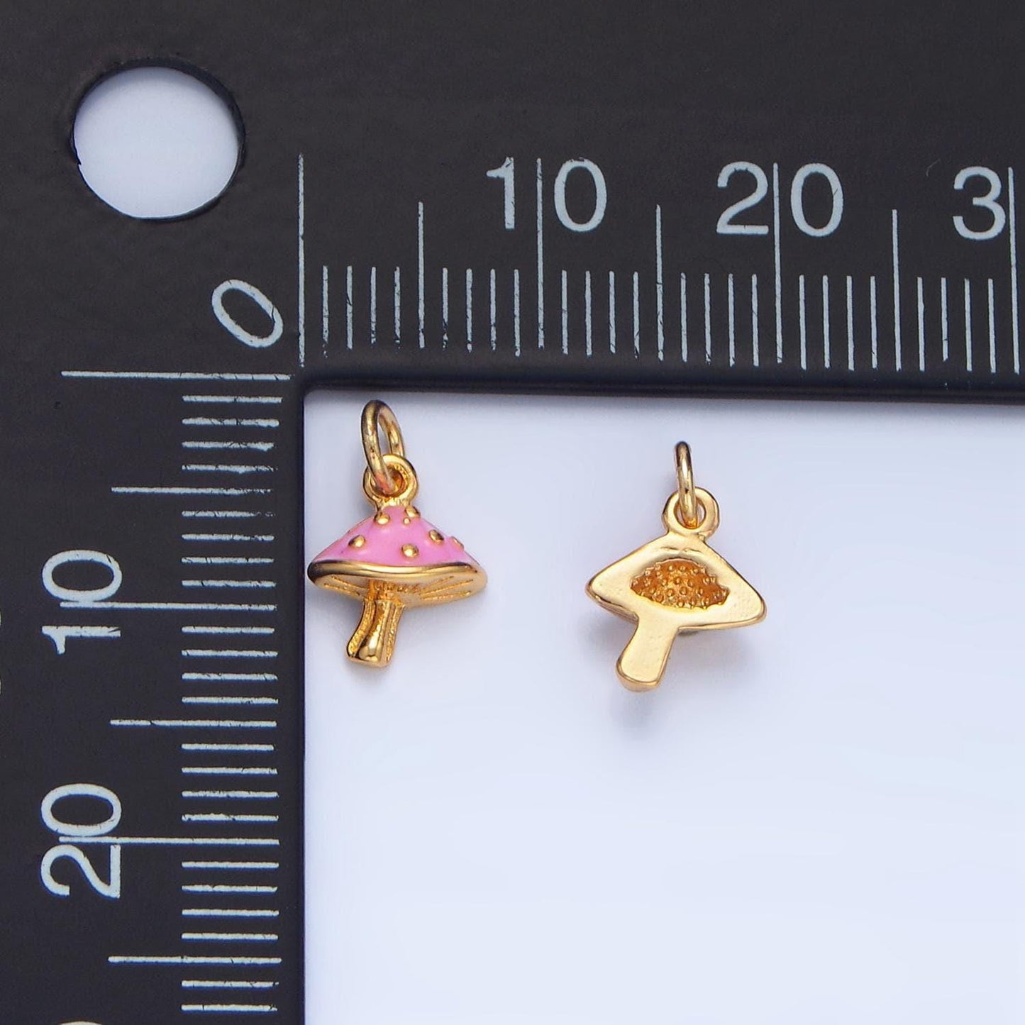 Mini enamel pink mushroom 24k gold filled charm | x-845