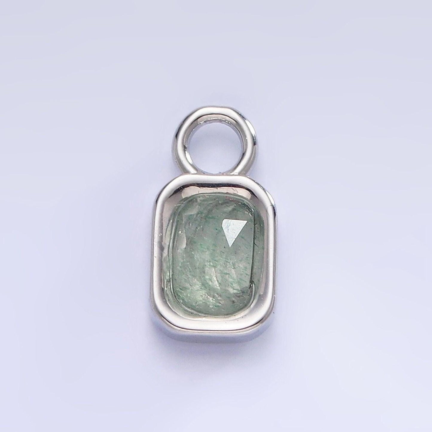 White gold filled square tag multifaceted natural gemstone personalized add-on silver charm | ac1407 - ac1410