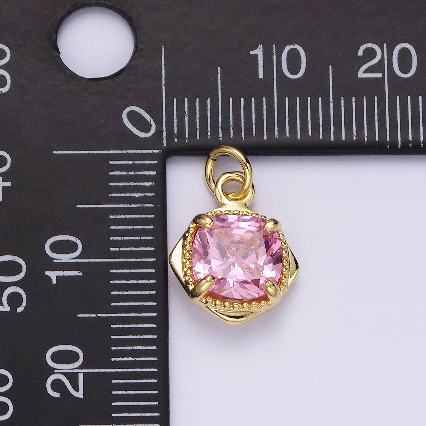 14k gold filled pink cz square rhombus 17mm charm | n1509