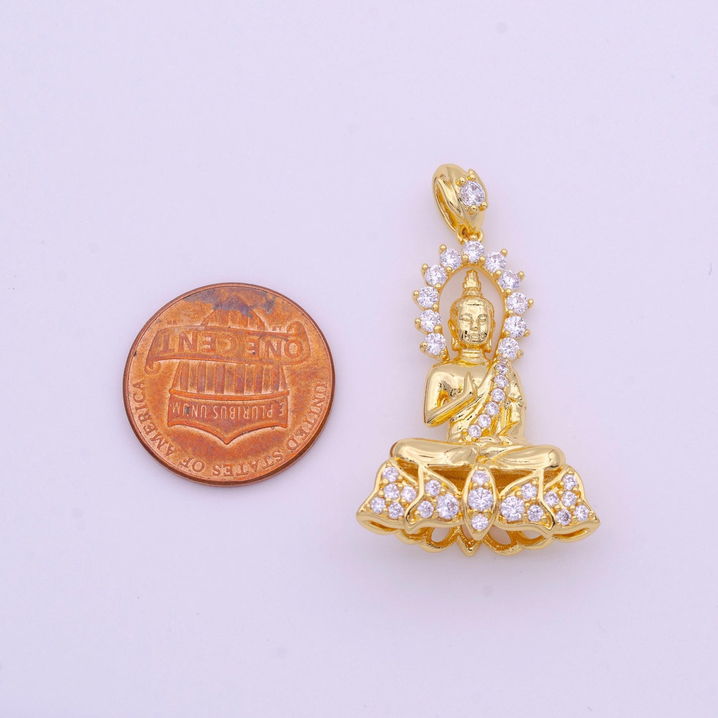 Micro pave gold amitabha buddha necklace pendant statue, buddhism jewelry necklace charm for women i-651