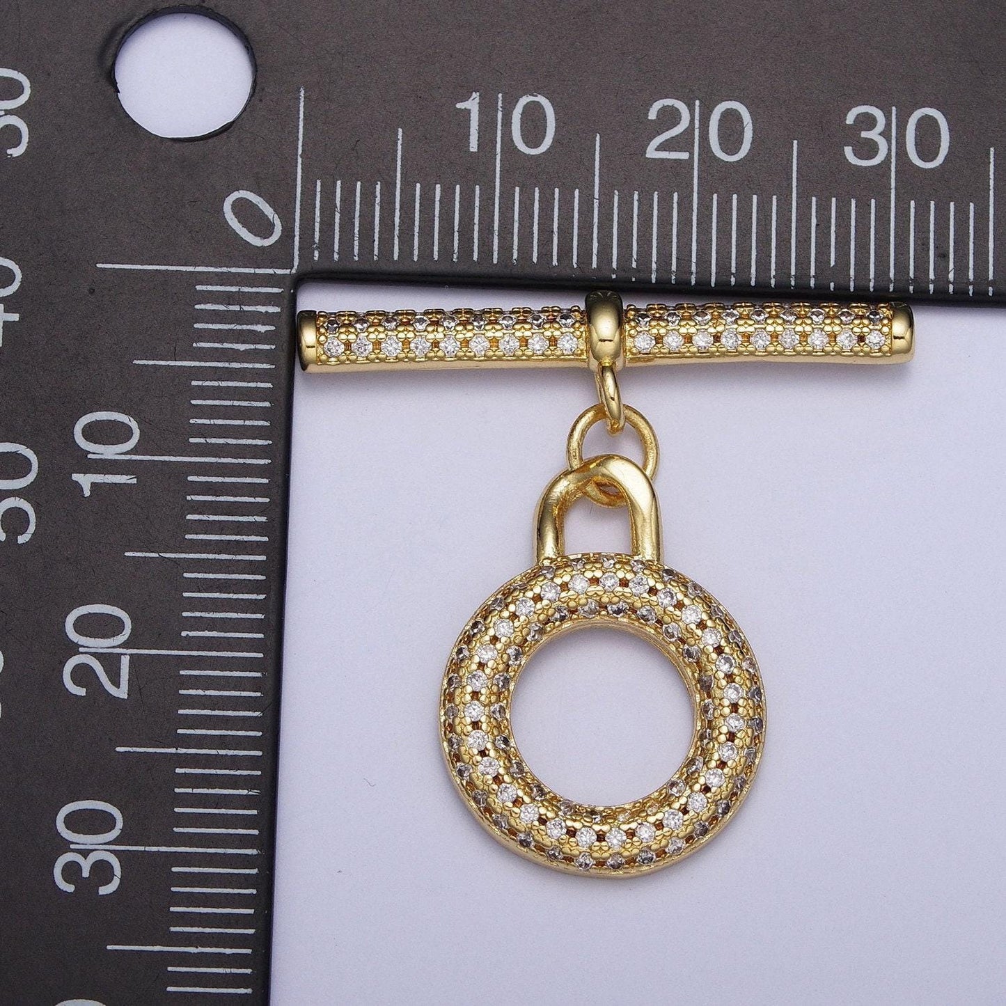 Round circular toggle clasp connector, 24k gold plated micro pave cz donut toggle clasp, end clasp for bracelet necklace closure | l-920