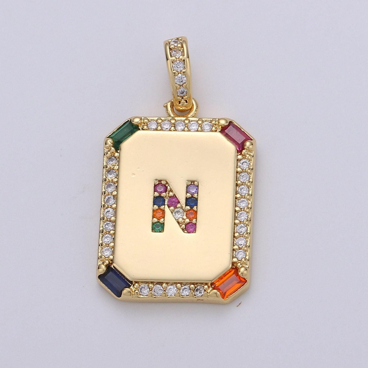 1pc 24k gold cz micro pave initial letter pendant,initials letter tag charm rainbow letter a-z for necklace making,jewelry finding, 1