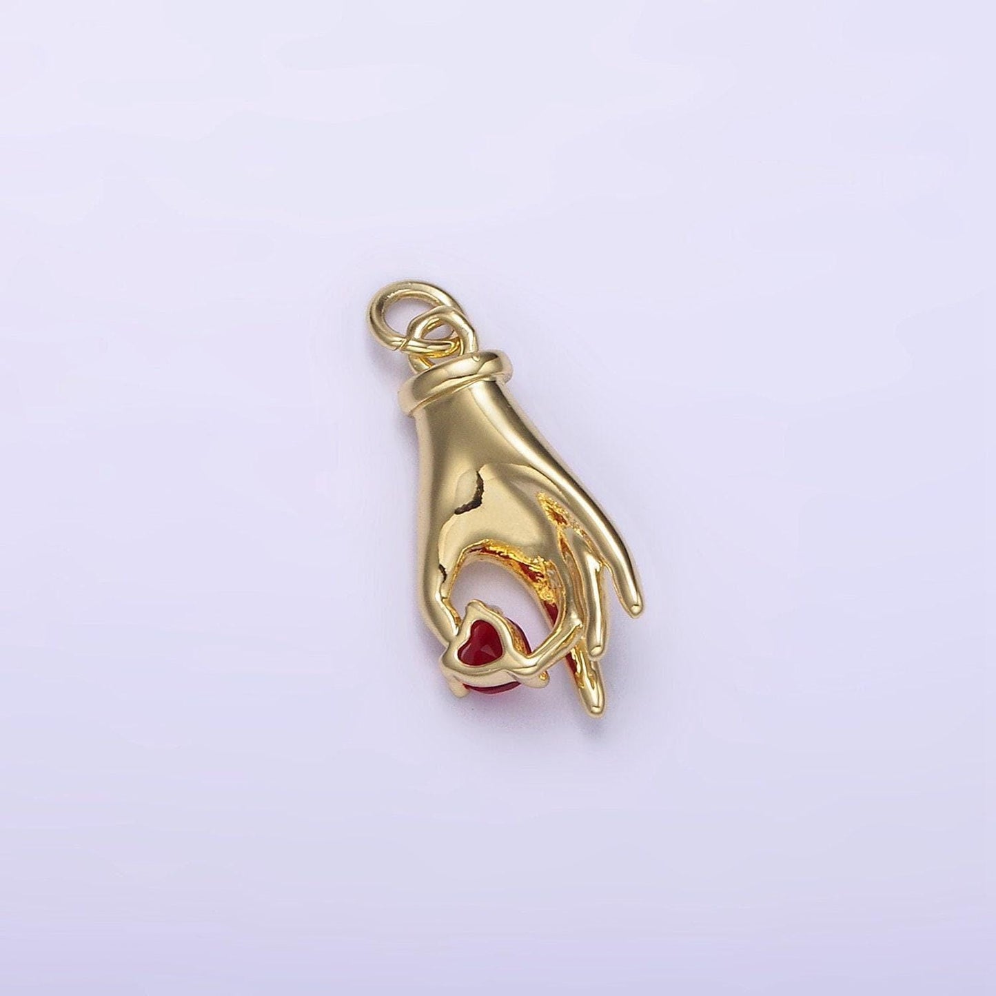 Hand with heart charm mini gold hand charm bracelet necklace dainty gold palm charm with clear red cz stone ag-202