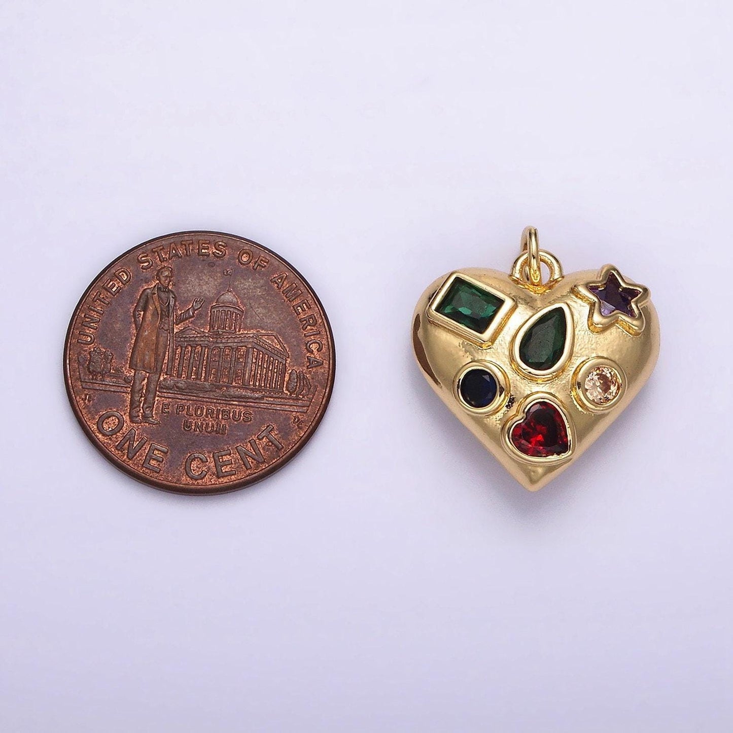 Gold puffy heart pendant multi color cz stone geometric star heart tear drop charm hearts love for minimalist jewelry supply ag522