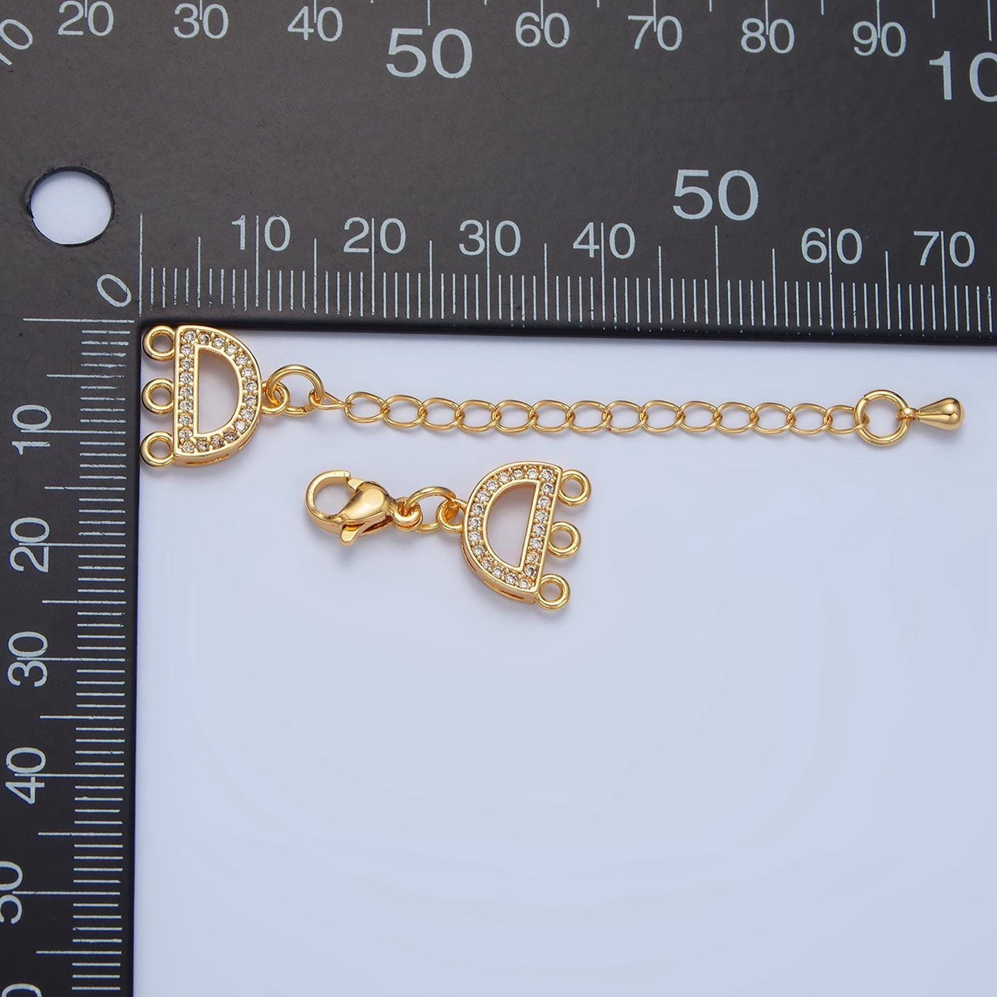 Cz paved triple layer necklace detangler w/ extender + clasp in gold & silver | z-989