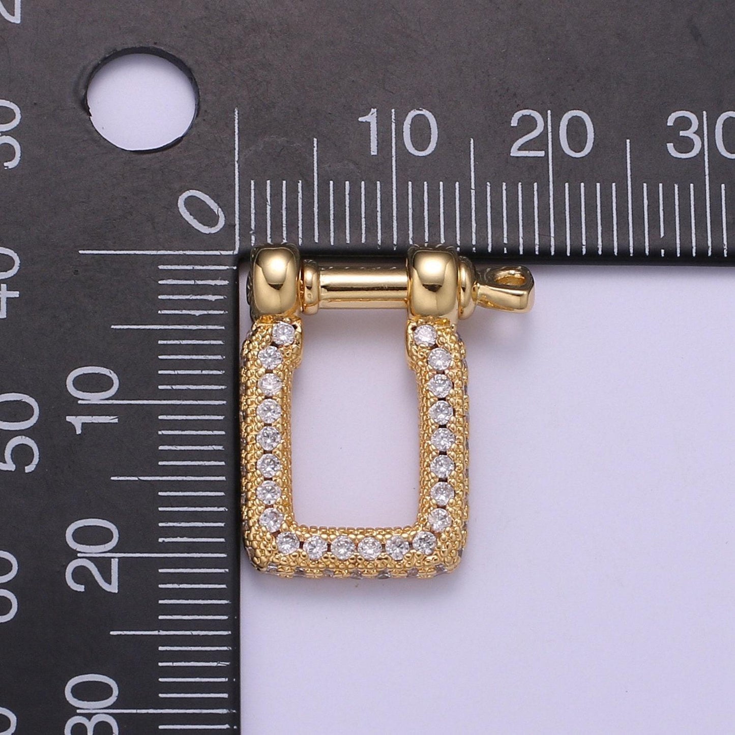 Full cz gold square clasp with screw rod for u lock micro pave carabiner clasp anchor shackle for jewelry making component supp 1161