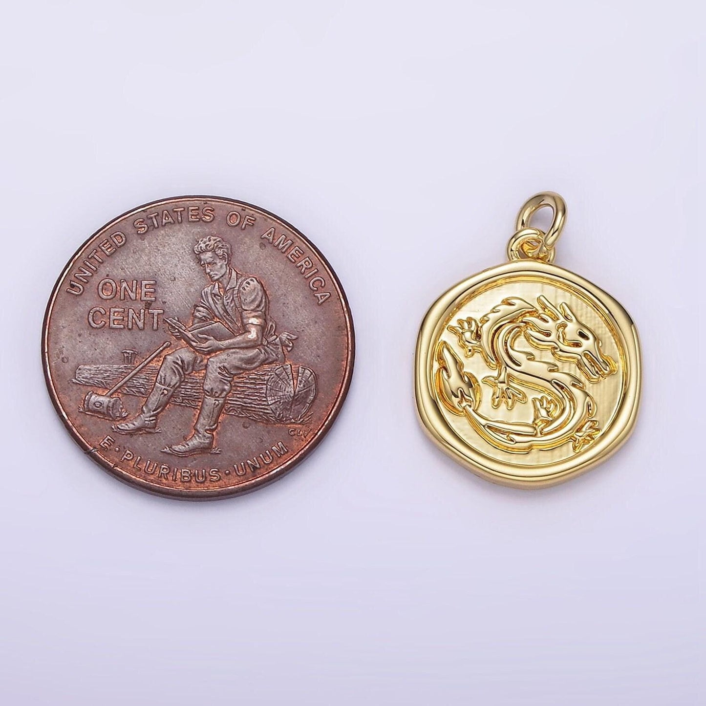 Mini gold dragon zodiac chinese animal round coin charm | ag282