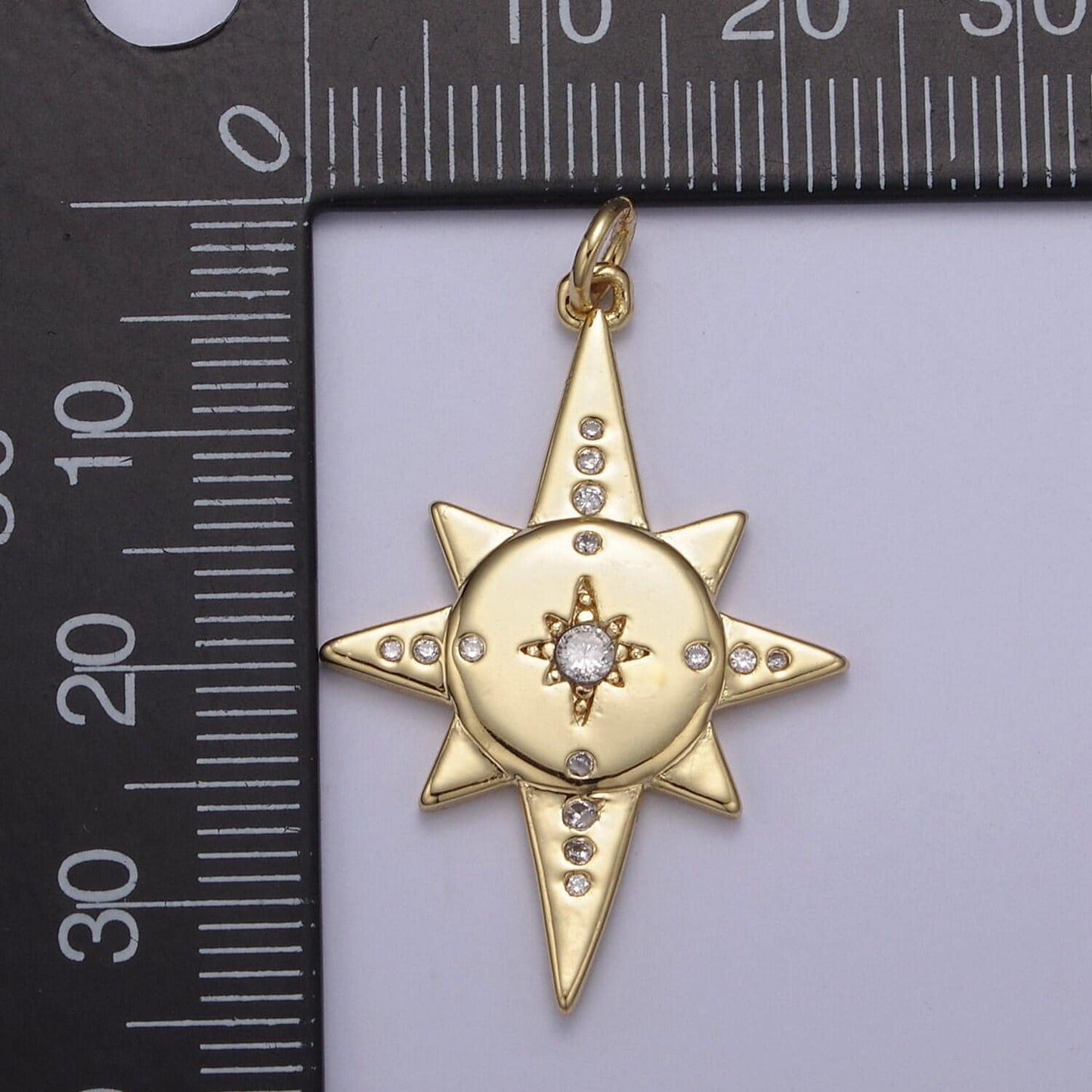 16k gold fill micro pave north stars charm, pointed stars compass polaris cubic zirconia pendant charm diy earring bracelet necklace supply