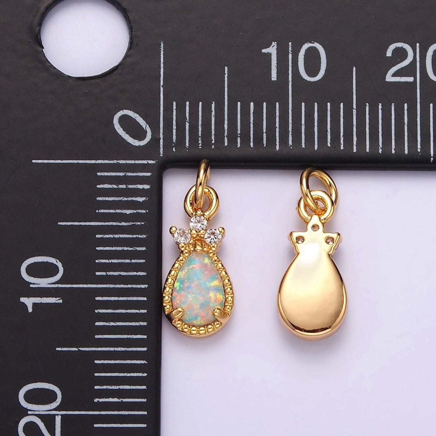 14k gold filled white opal teardrop triple cz add-on charm in gold & silver | ag450 ag451