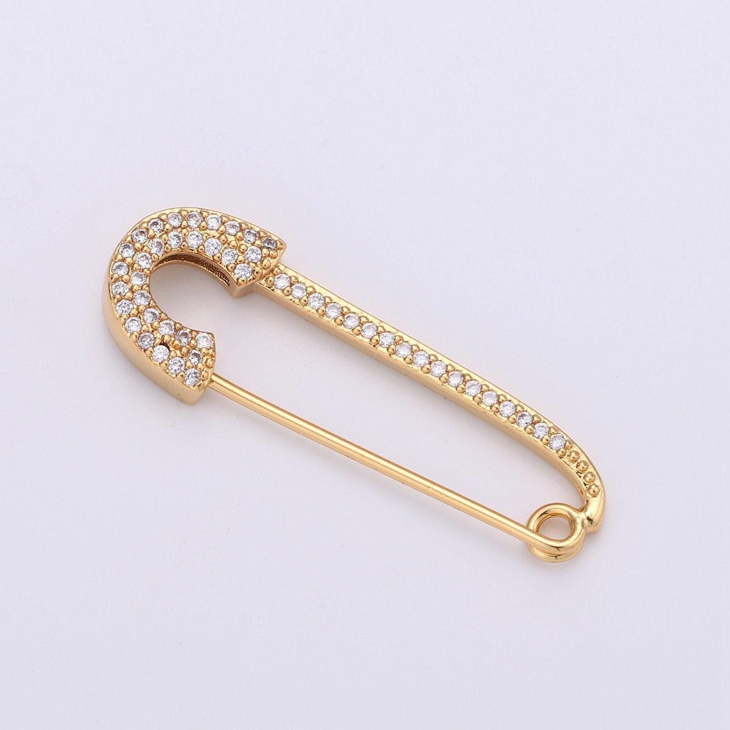 1x safety pin clasp gold filled cz diamond clear micro pave chain link connector for necklace charm holder k-492