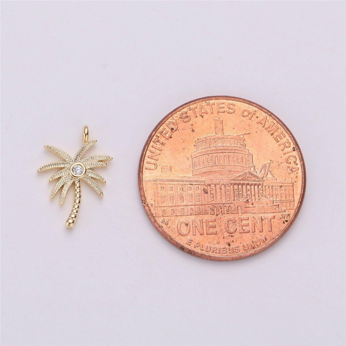 Tiny crystal palm tree in gold filled dainty palm tree pendant necklace earring bracelet charm for jewelry making supply c-542