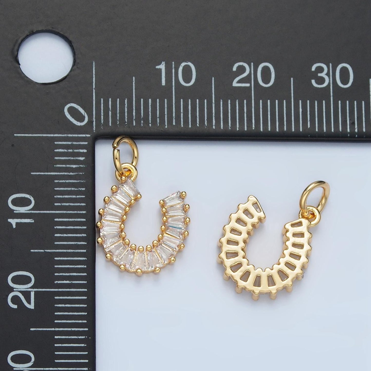 Clear cz baguette horseshoe gold filled charm | e-683