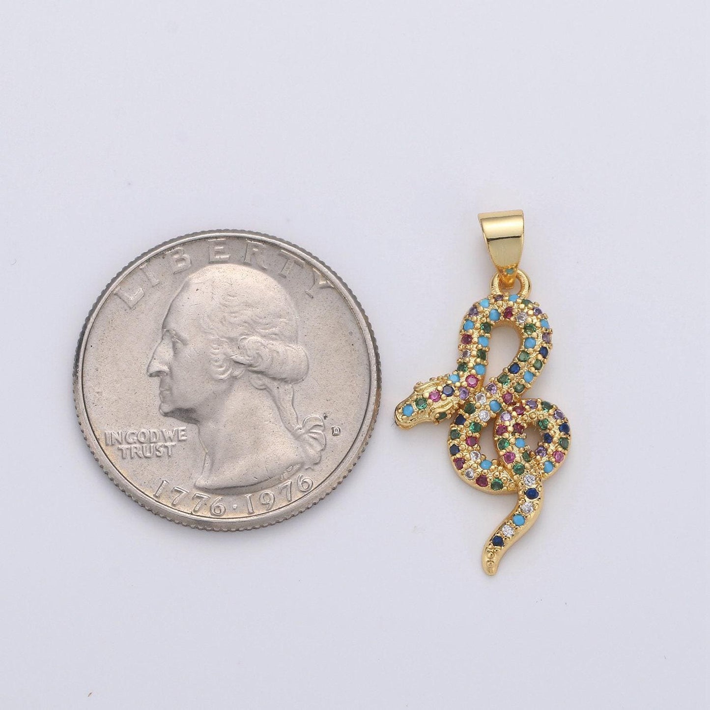 Cubic gold snake charm pendant, micro pave snake charms, dainty pendant jewelry in 14k gold filled i-662