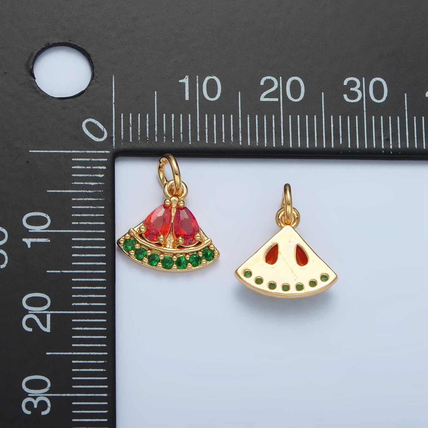 Mini micro paved cz watermelon fruit gold filled charm | m-879