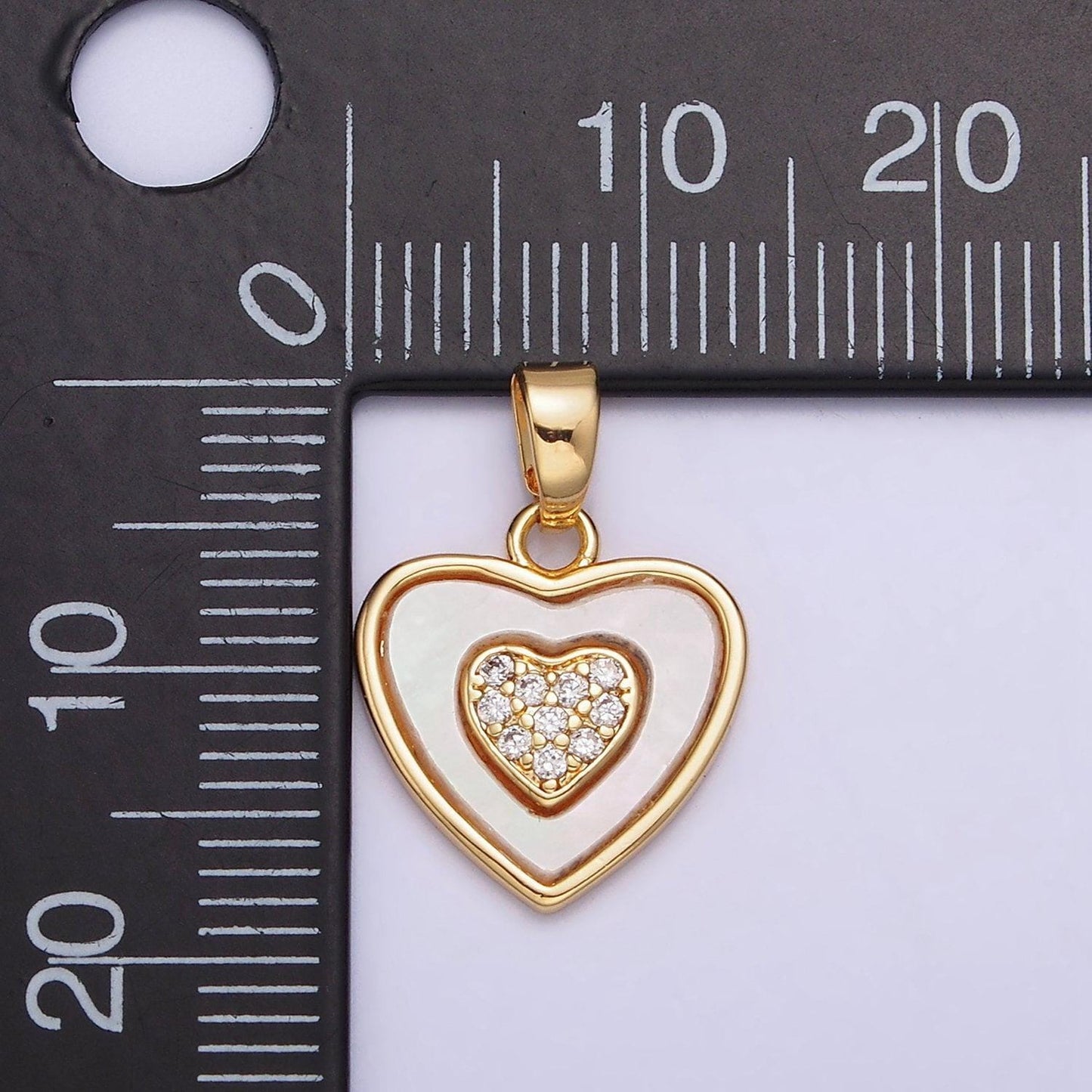 24k gold filled double heart micro paved cz shell pearl pendant | aa572