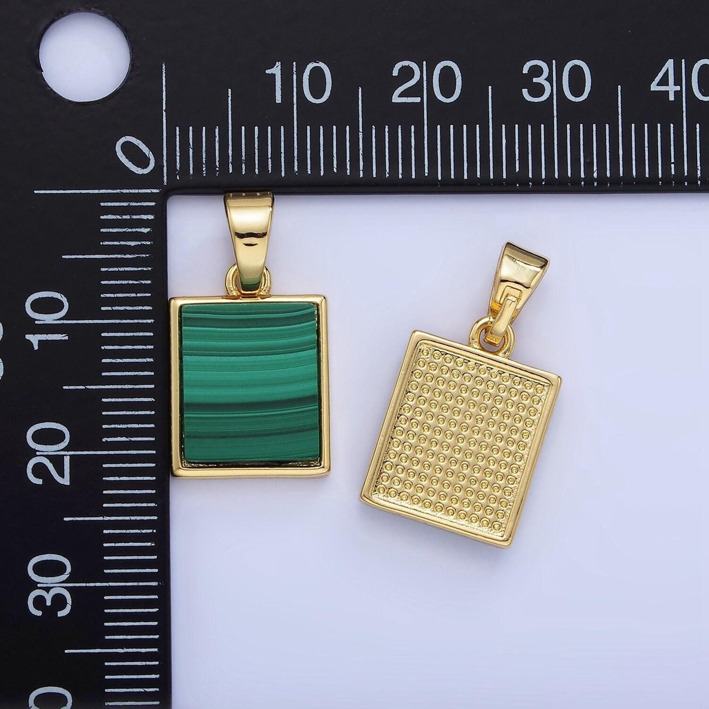 14k gold filled malachite square tag bezel pendant | aa-1255