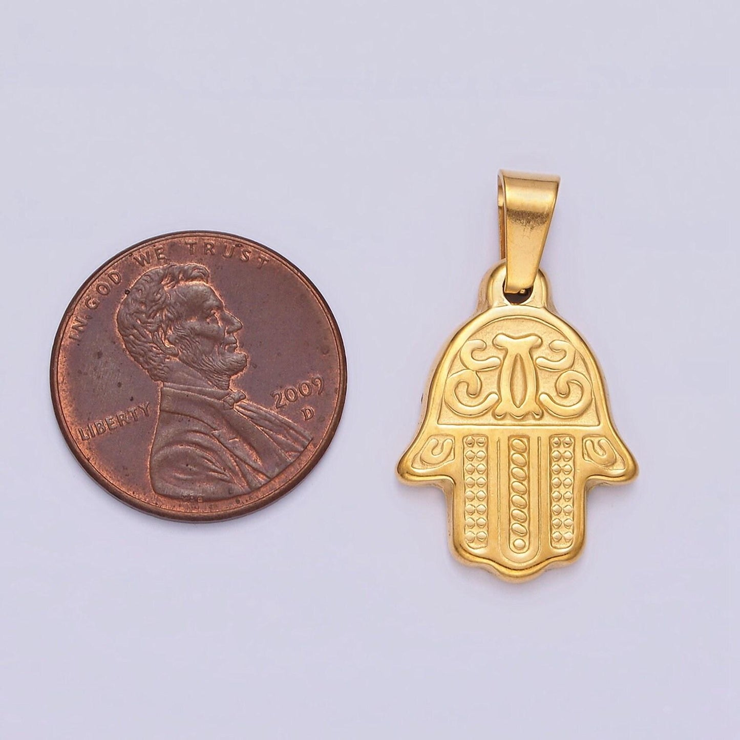 Gold hamsa hand pendant stainless steel hand of fatimah charm amulet jewelry | p-801