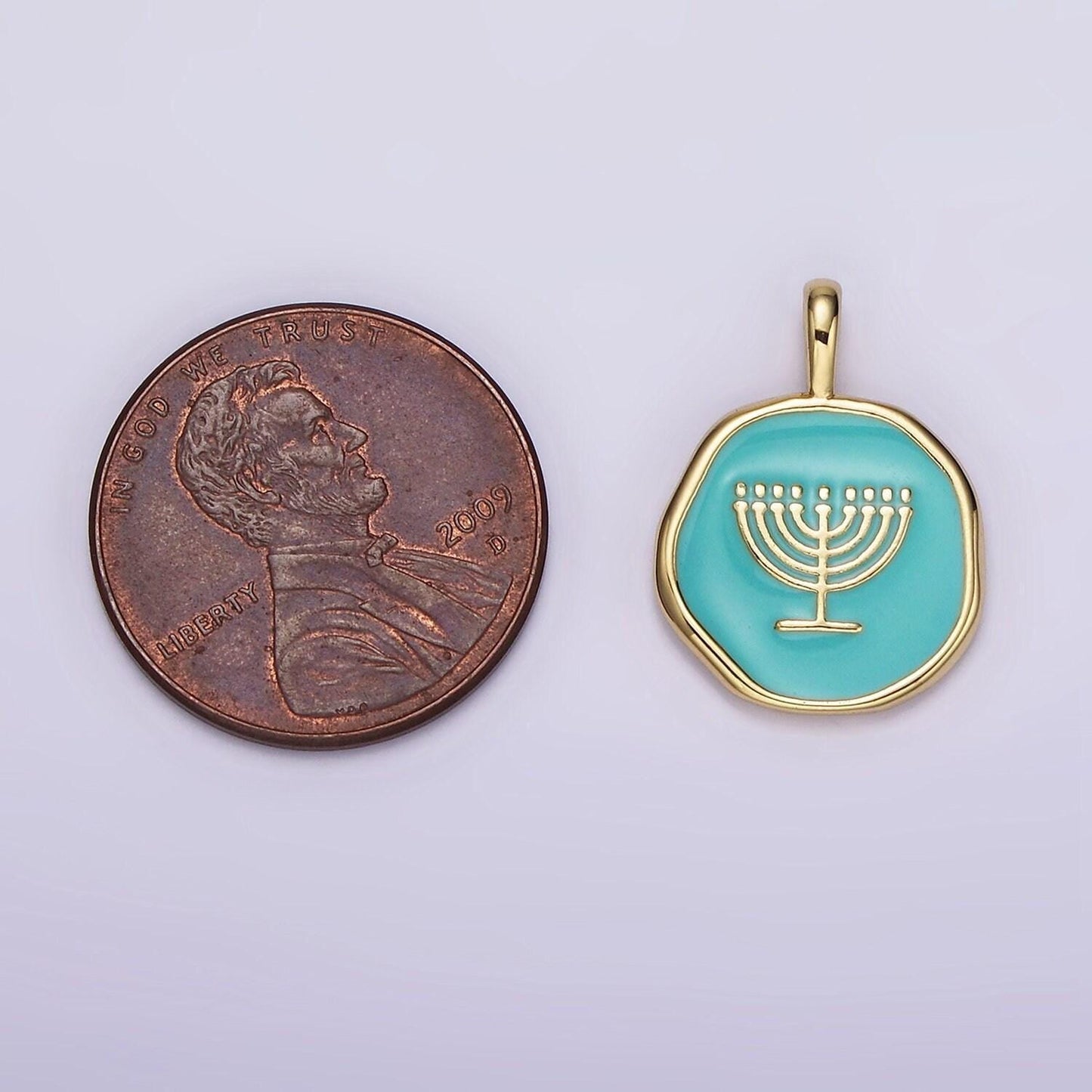 14k gold filled menorah charm jerusalem pendant blue teal enamel jewish charm for hannukah gift idea aa1093