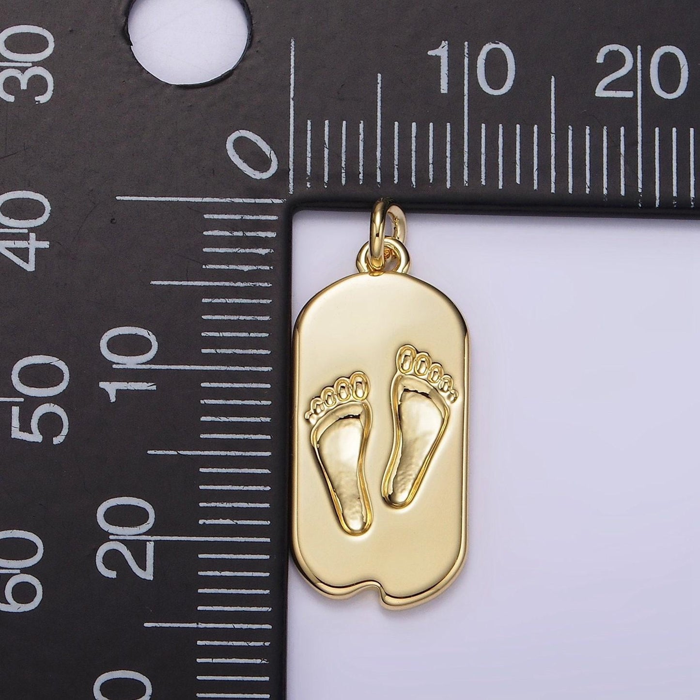 14k gold filled baby footprint chipped oval tag charm baby shower gift idea | ag308
