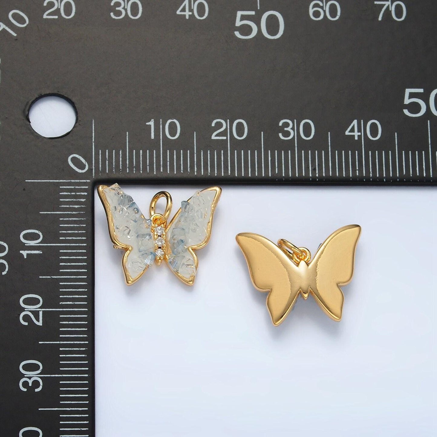 Gold filled butterfly charm with blue agate enamel | ag-933