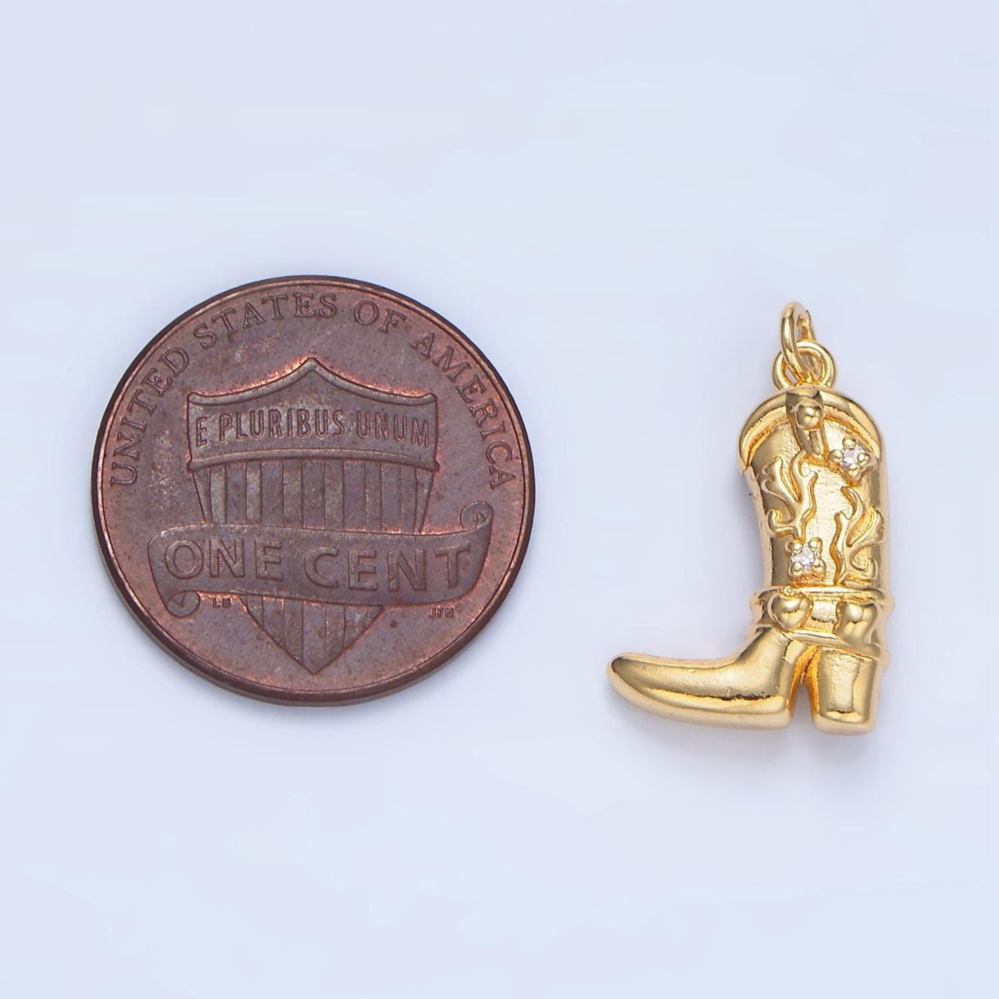 Cz high heel cowboy boot 24k gold filled shoe charm in gold & silver | x-928