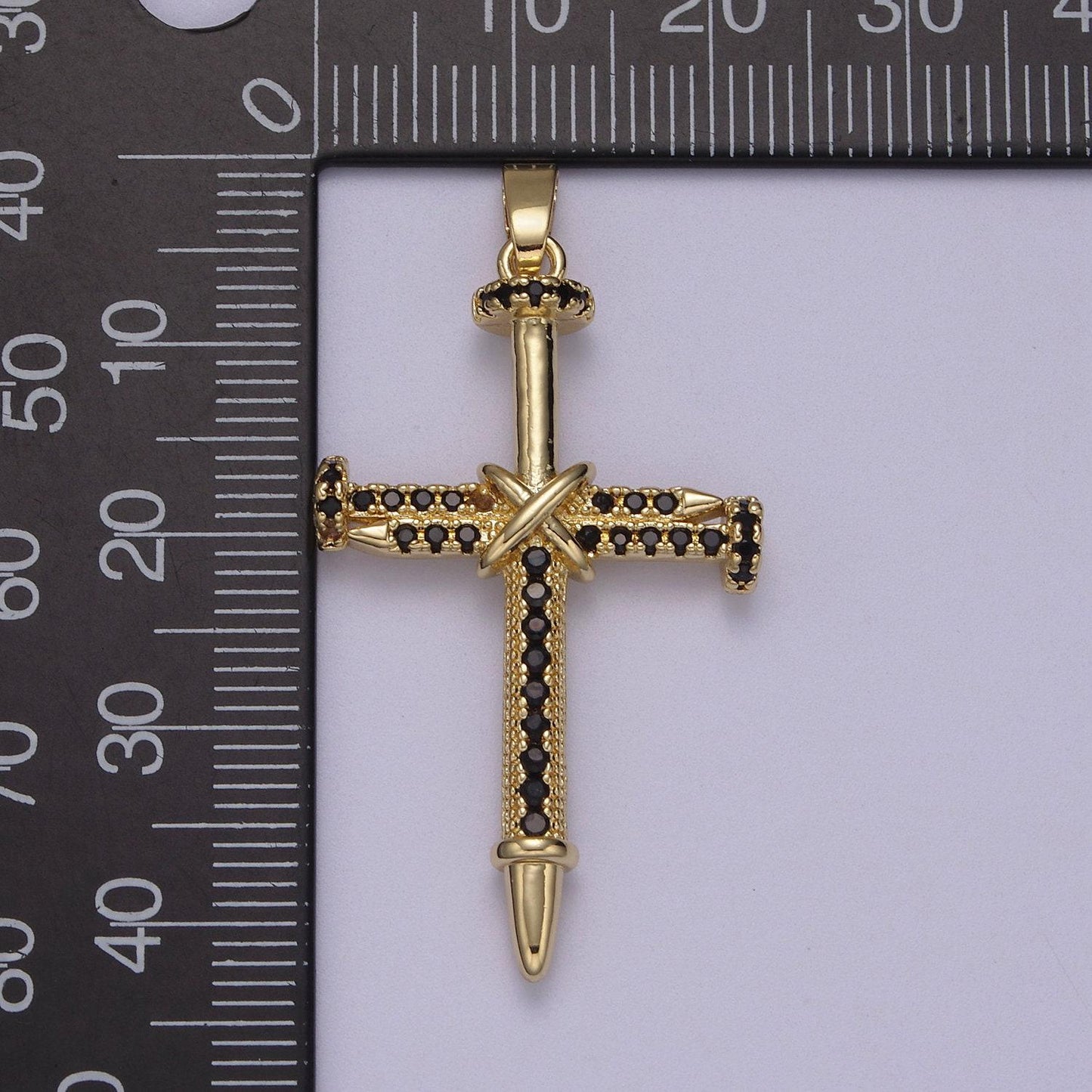 Bold nails bounded into cross pendant 14k gold filled with clear or black cz pave | diy charm necklace bracelet earring | n-592 n-593