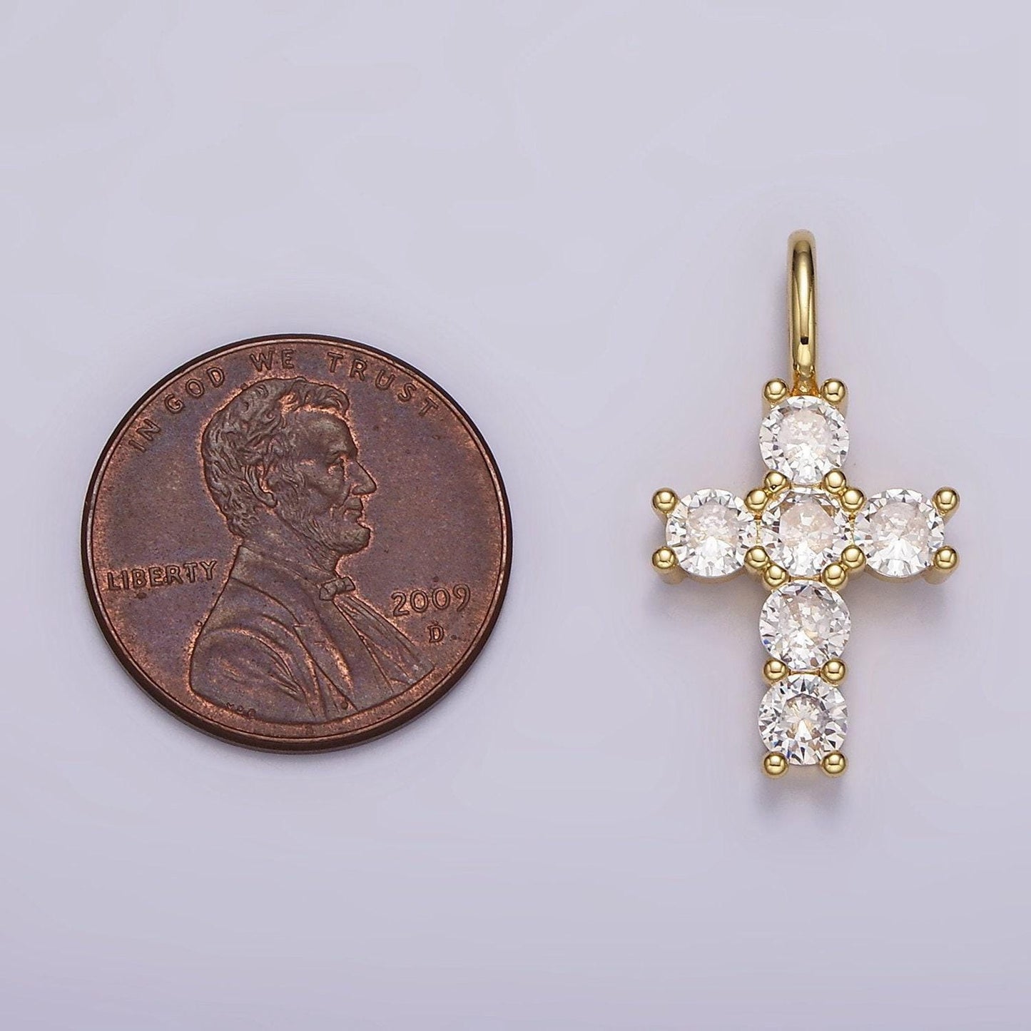 Dainty cubic cross charm necklace clear cz stone pendant in 14k gold filled necklace bracelet rosary jewelry making supply ah-091