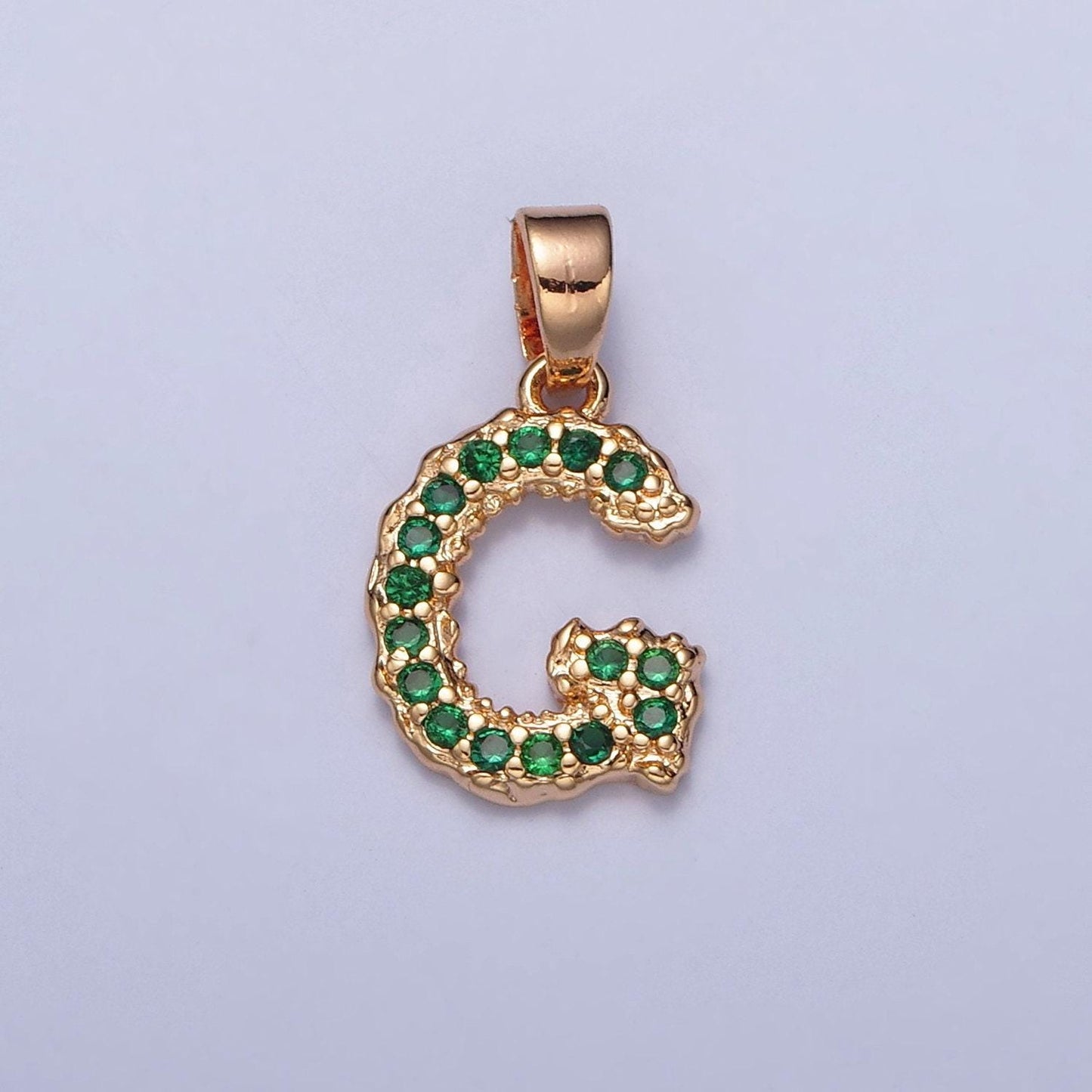 18k gold filled green emerald cz initial, micro pave cubic zirconia alphabet letter, dainty personalized pendant for jewelry making