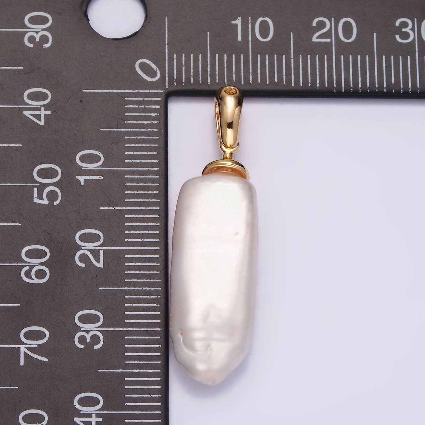 14k gold filled 37.5mm shell pearl long stick pendant dangle charm for minimalist necklace jewelry component | aa728