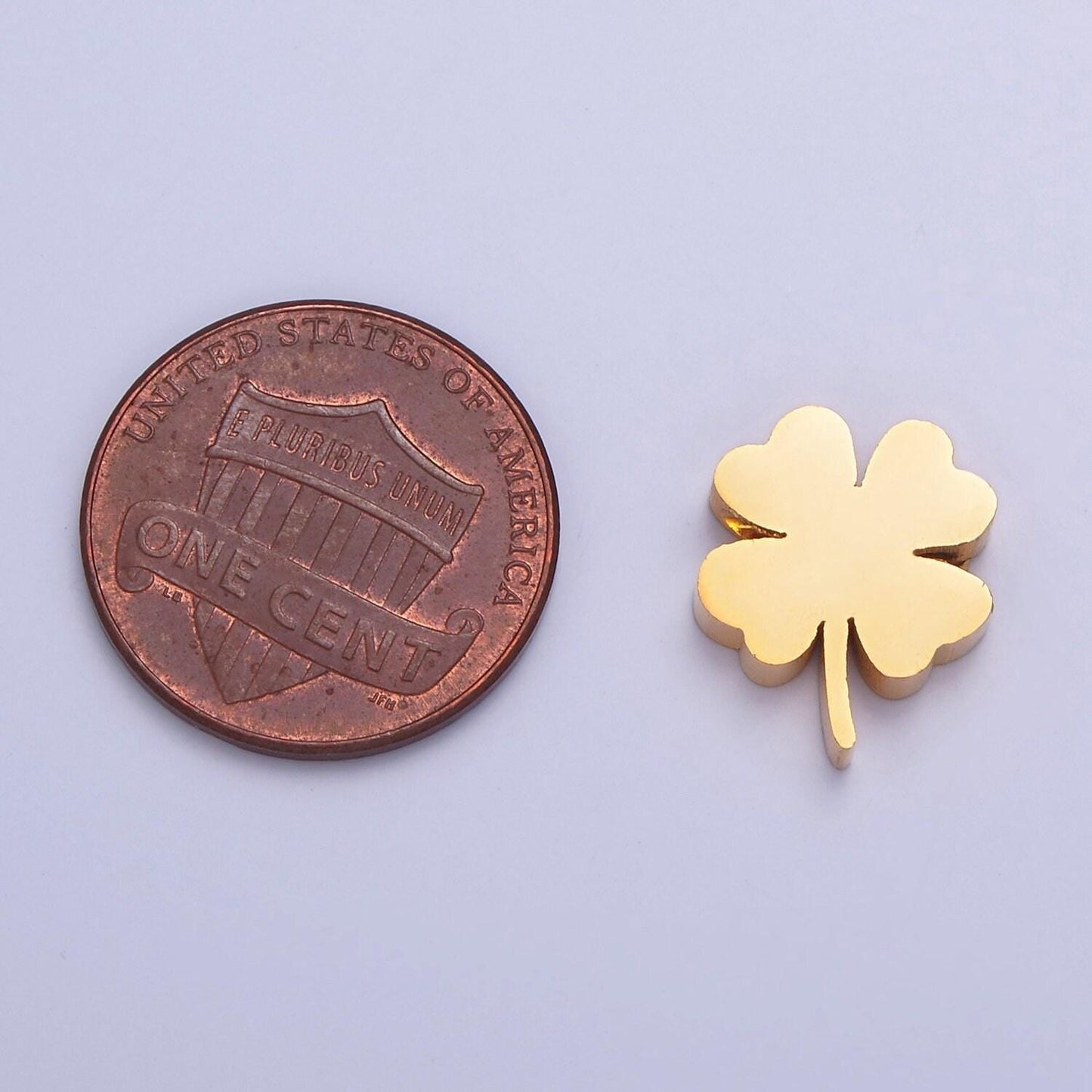 Gold, silver stainless steel dainty four-leaf clover lucky charm hole spacer bead, for diy european charms beaded bracelet | w-843, w-844