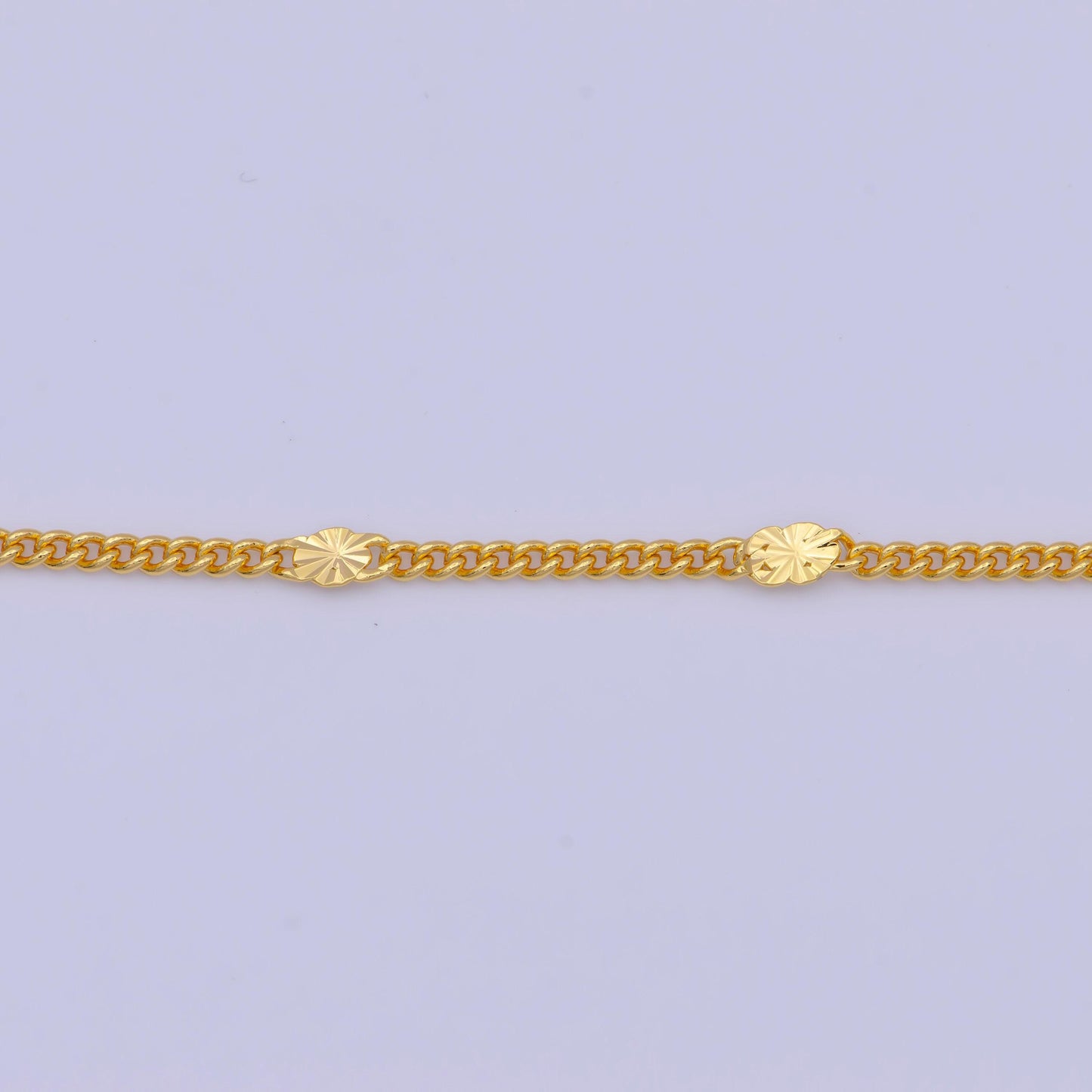 1.6mm sunburst spacers curb chain necklace, 24k gold filled 18.0"/19.6" curb link necklace w. sunburst patterned spacers | wa-1127, wa-1128