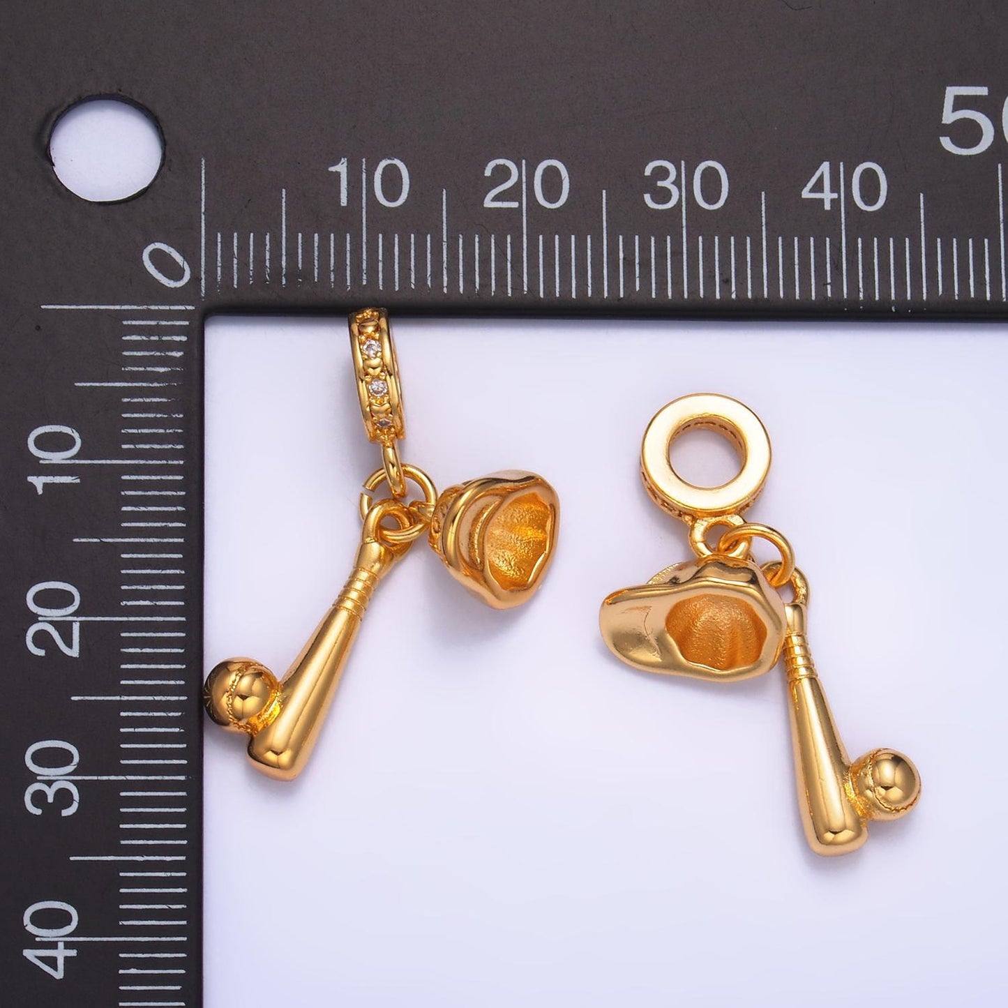 24k gold filled baseball hat sport theme rondelle softball sport drop pendant bracelet | w333