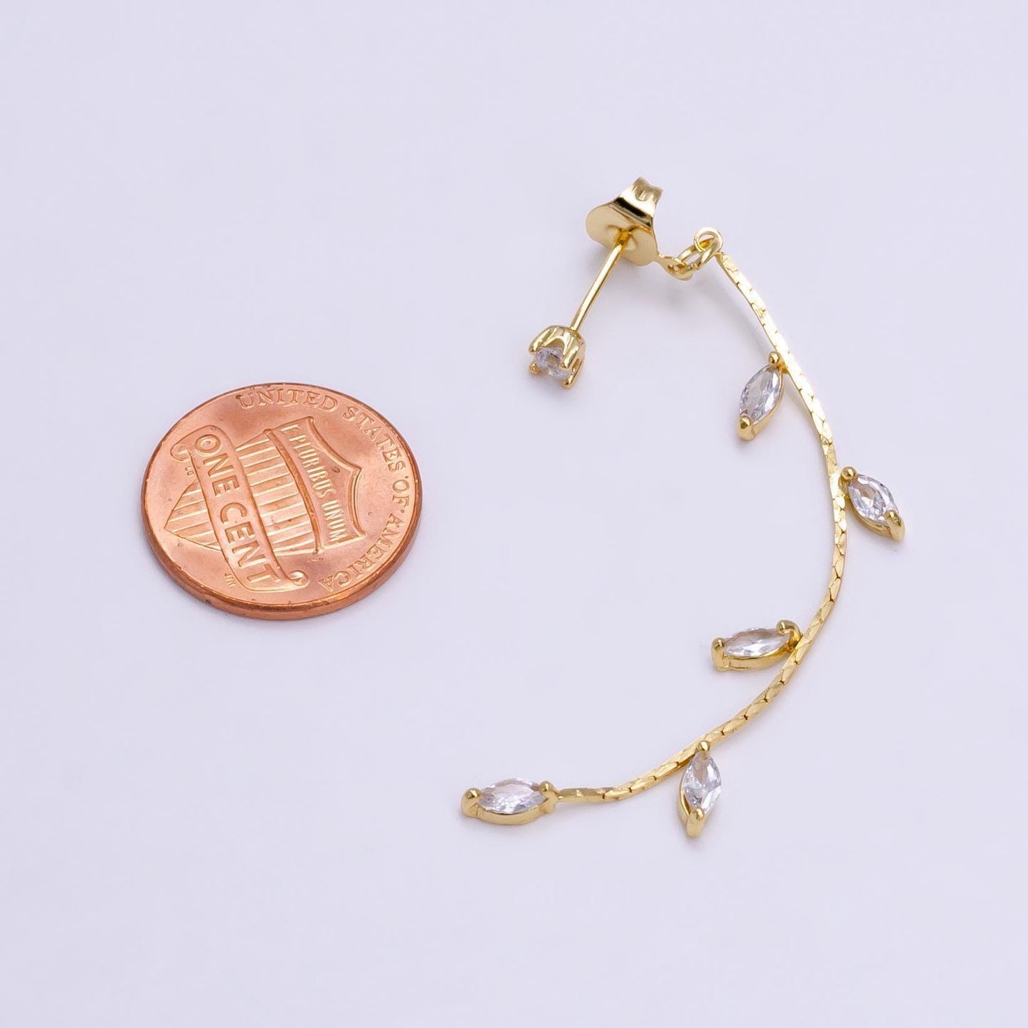 1 pair earring back gold dangle vine cz chain drop charm earring jewelry making supply | ae313