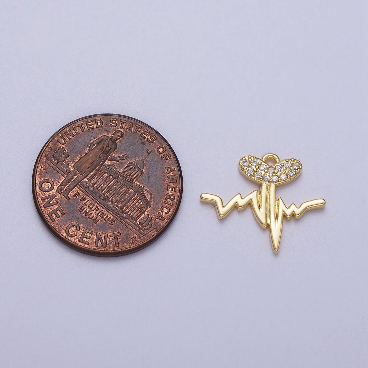 Heartbeat pulse gold charm - 24k gold plated over brass electrocardiogram heart beat rate bar pendant for bracelet necklace earring c-855