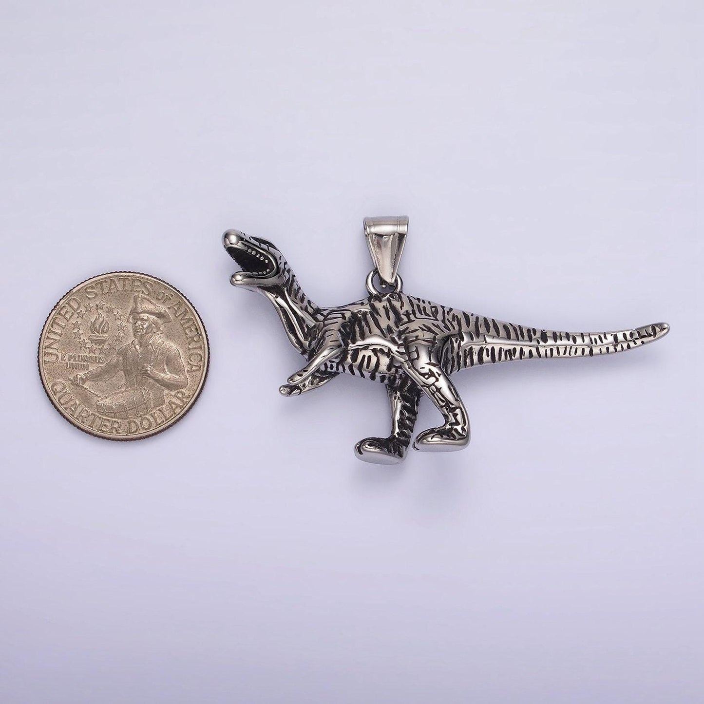 Stainless steel raptor, carnivore dinosaur pendant | p-1193