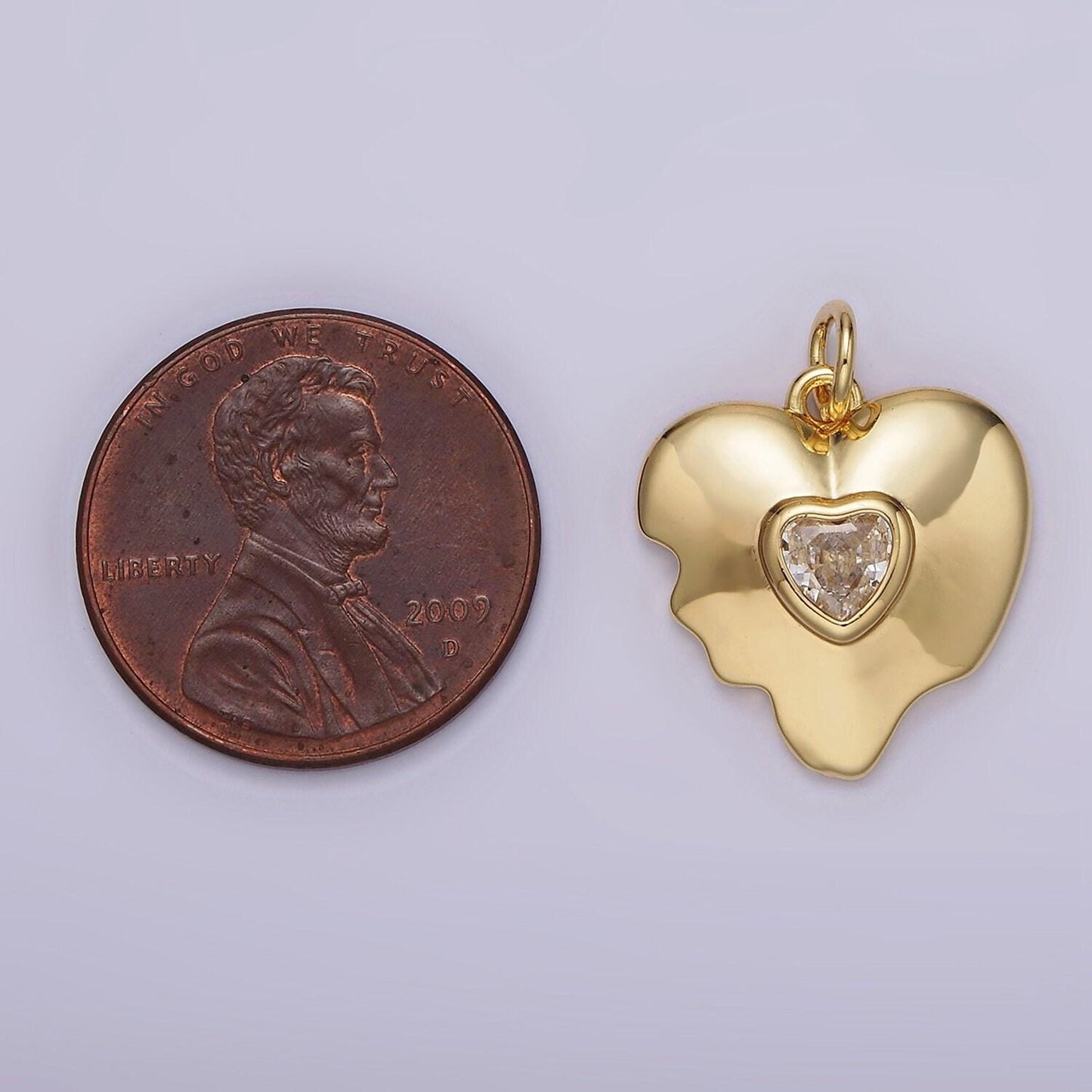 14k gold filled double clear cz melted broken heart charm | ag155