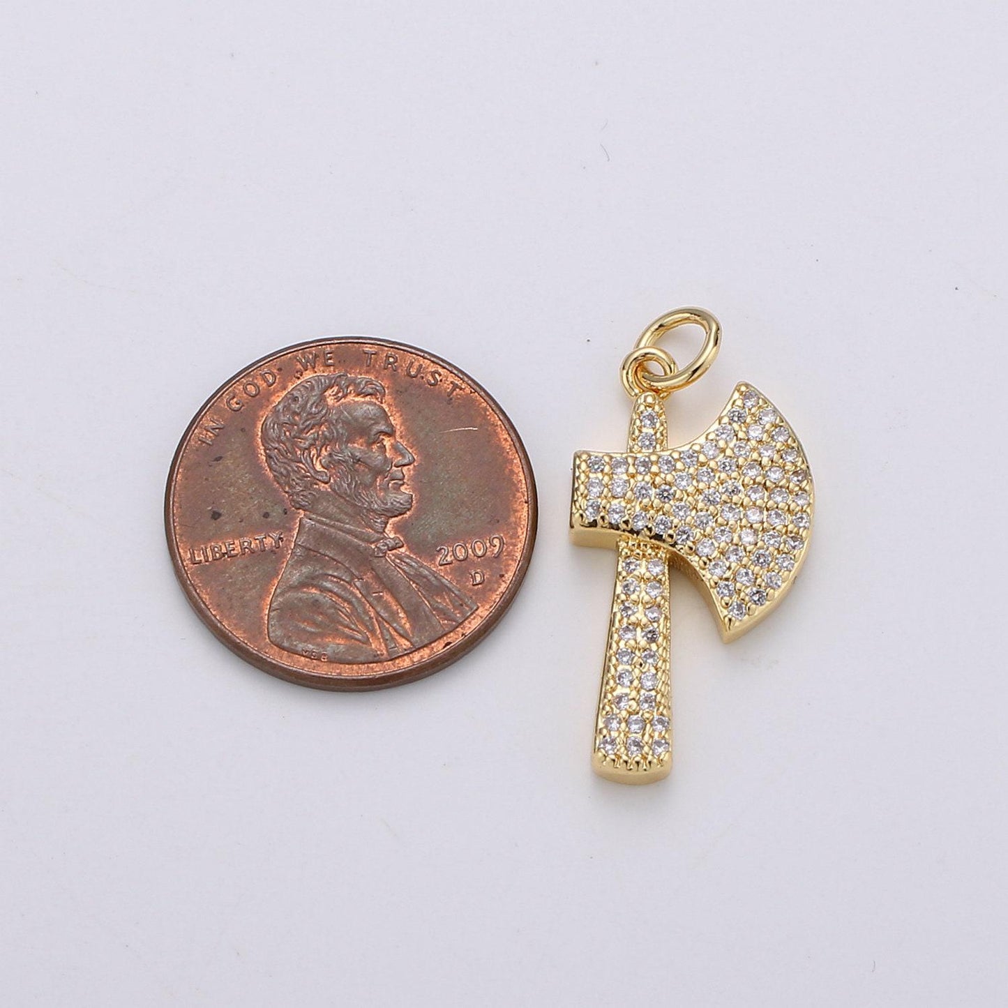 1pc 24k gold micro pave axe charm, cubic zirconia viking axe pendant charm lumber jack inspired for diy jewelry