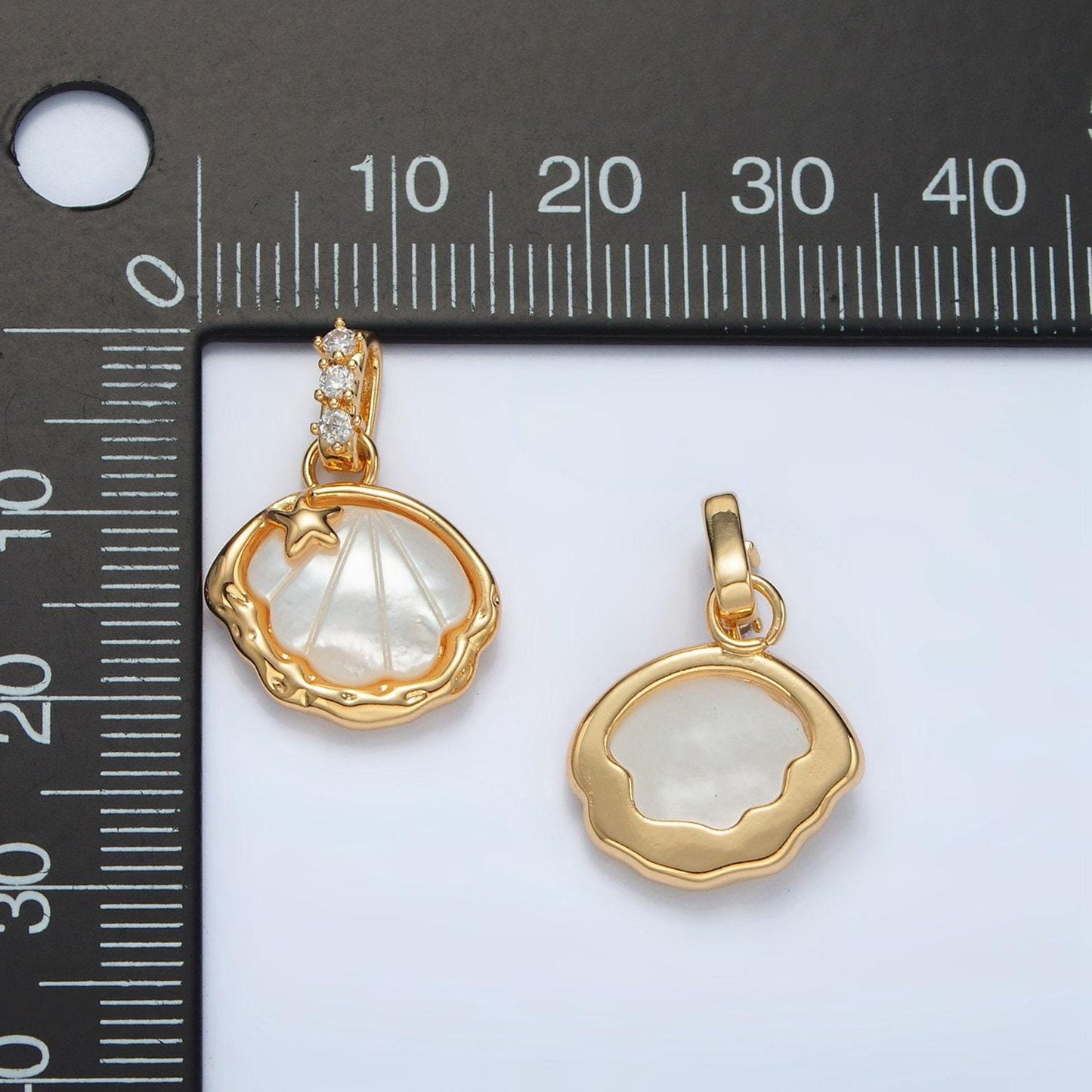 24k gold filled clam sea shell pearl cz paved w/ mini star charm | aa-1514