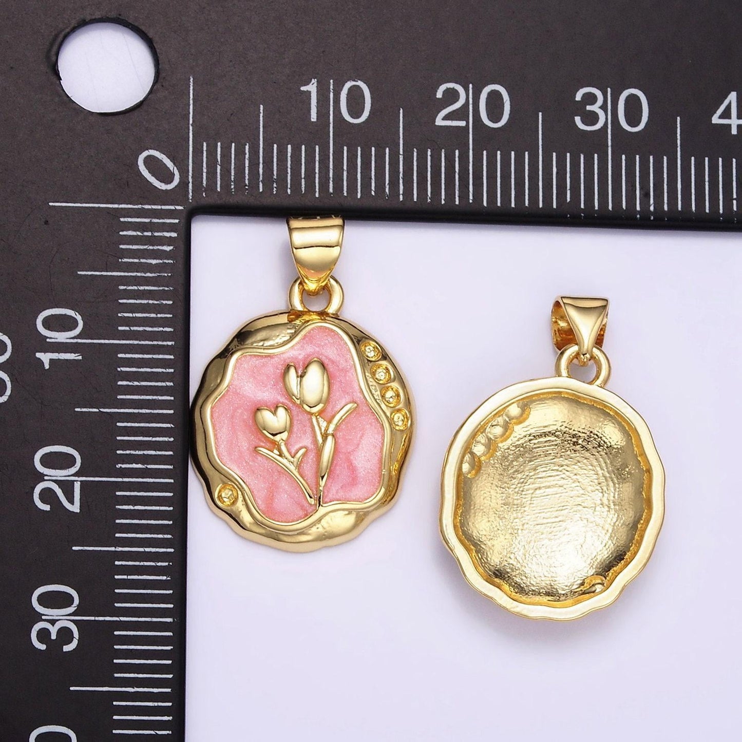 1pc gold tulip charms white, pink enamel flower charm abstract oval charm medallion for necklace bracelet aa069