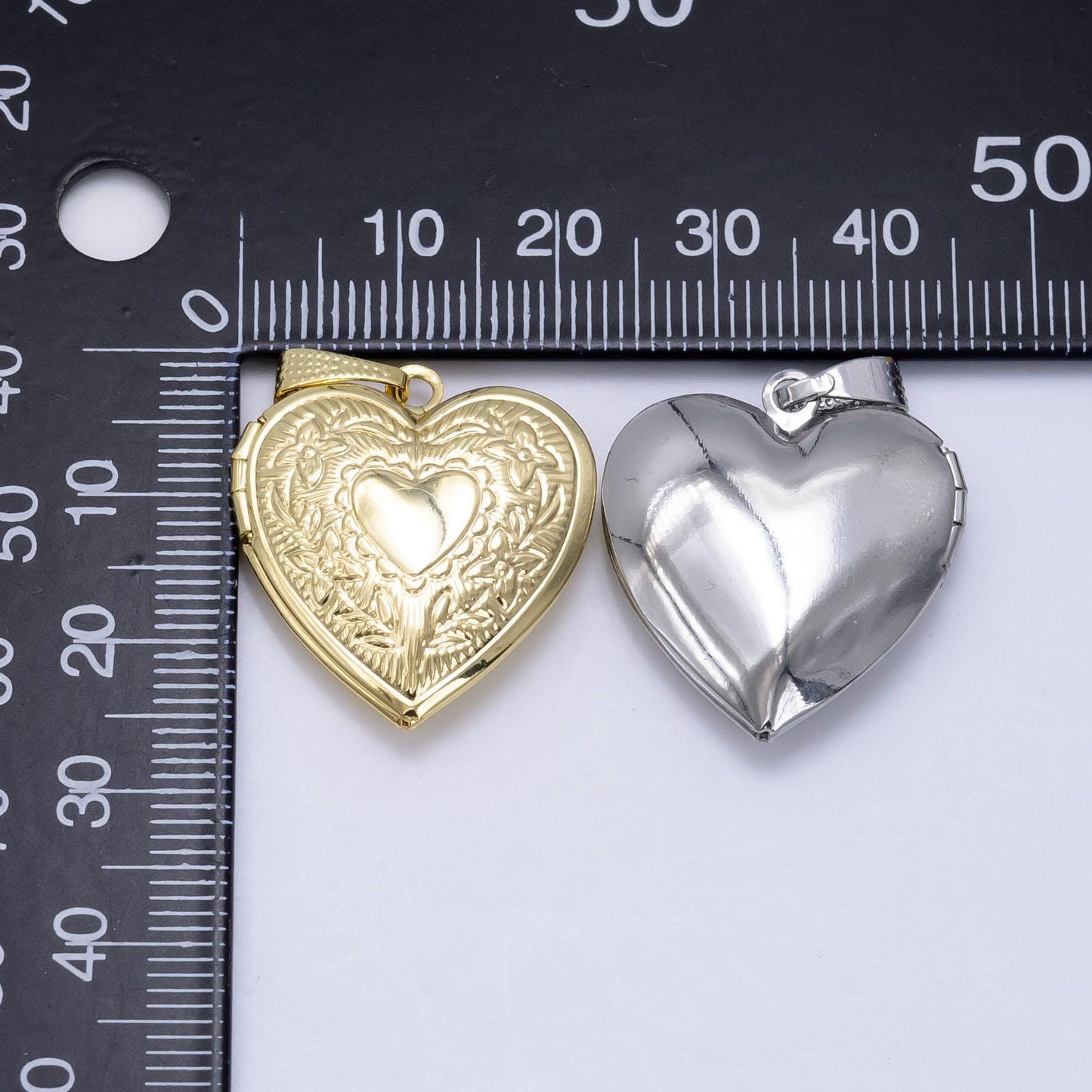14k gold filled engraved heart floral flower locket pendant in gold & silver | h049