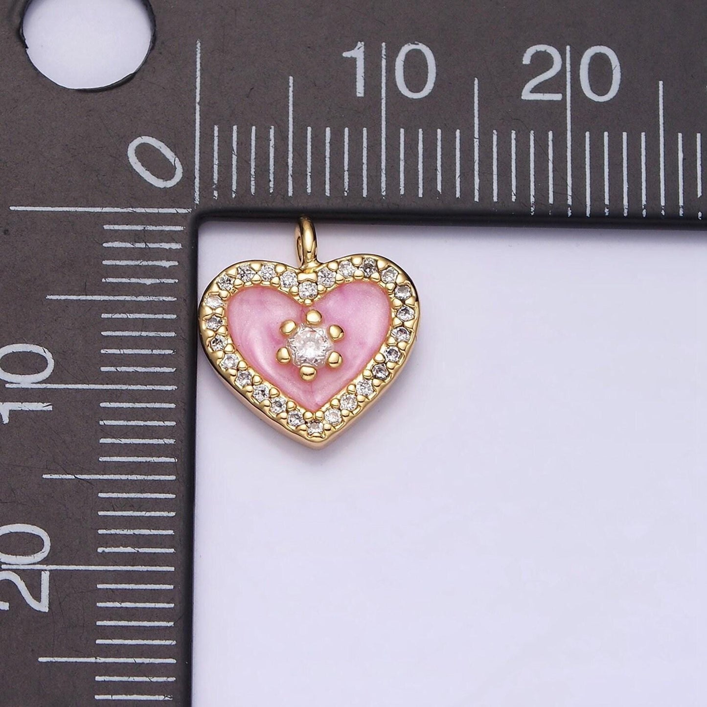 16k gold filled white, black, pink enamel micro paved cz heart charm in gold & silver | ac1300 - ac1305