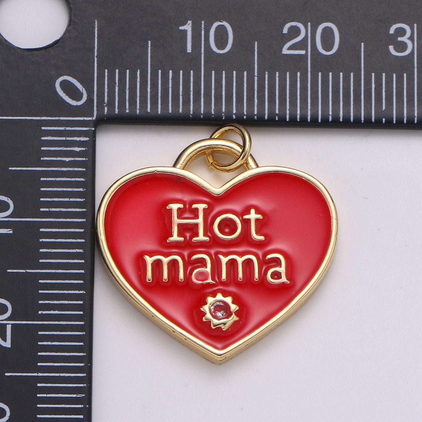 1x hot mama enamel heart charm pendant, red pink teal heart pendant, 24k gold filled madre gift love jewelry making supply chgf-2127