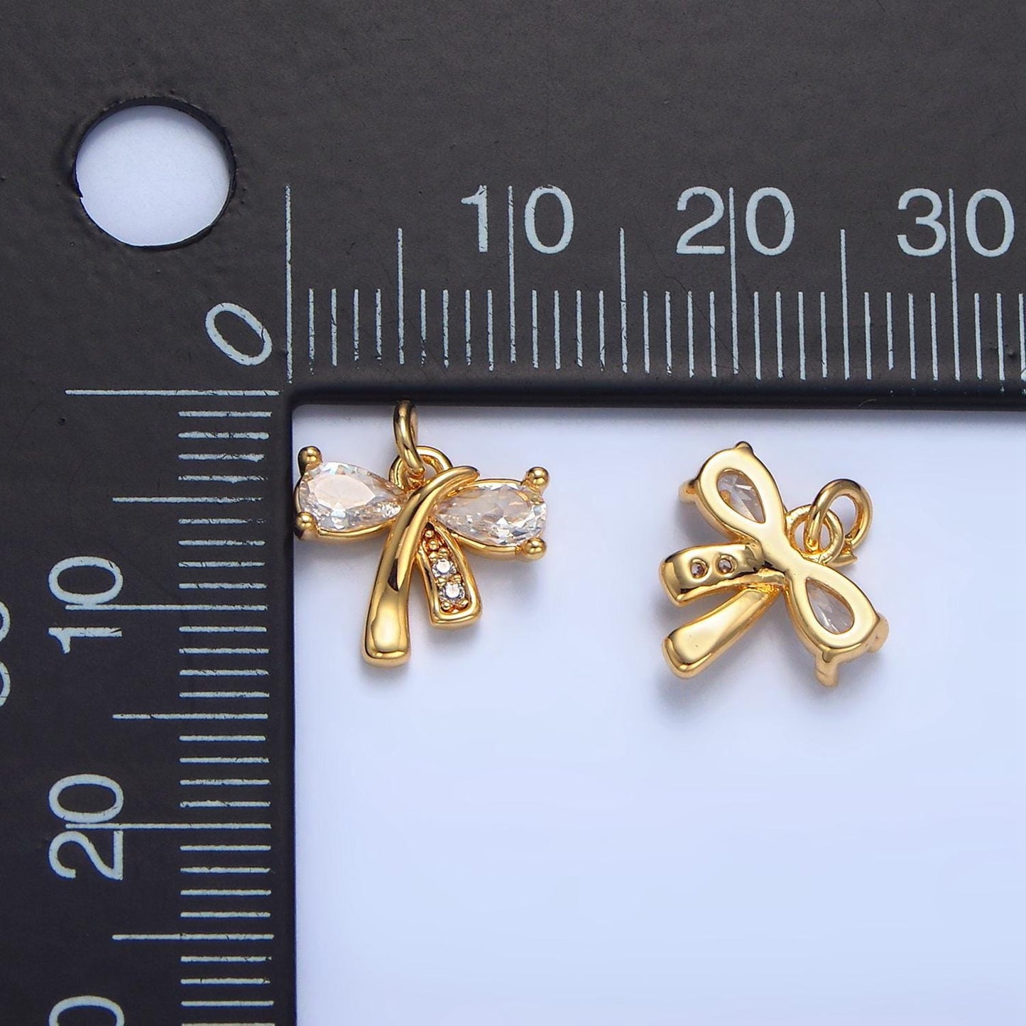Mini gold bow charm micro pave ribbon charm clear cubic charms cz gold charm dainty minimalist jewelry supply x860