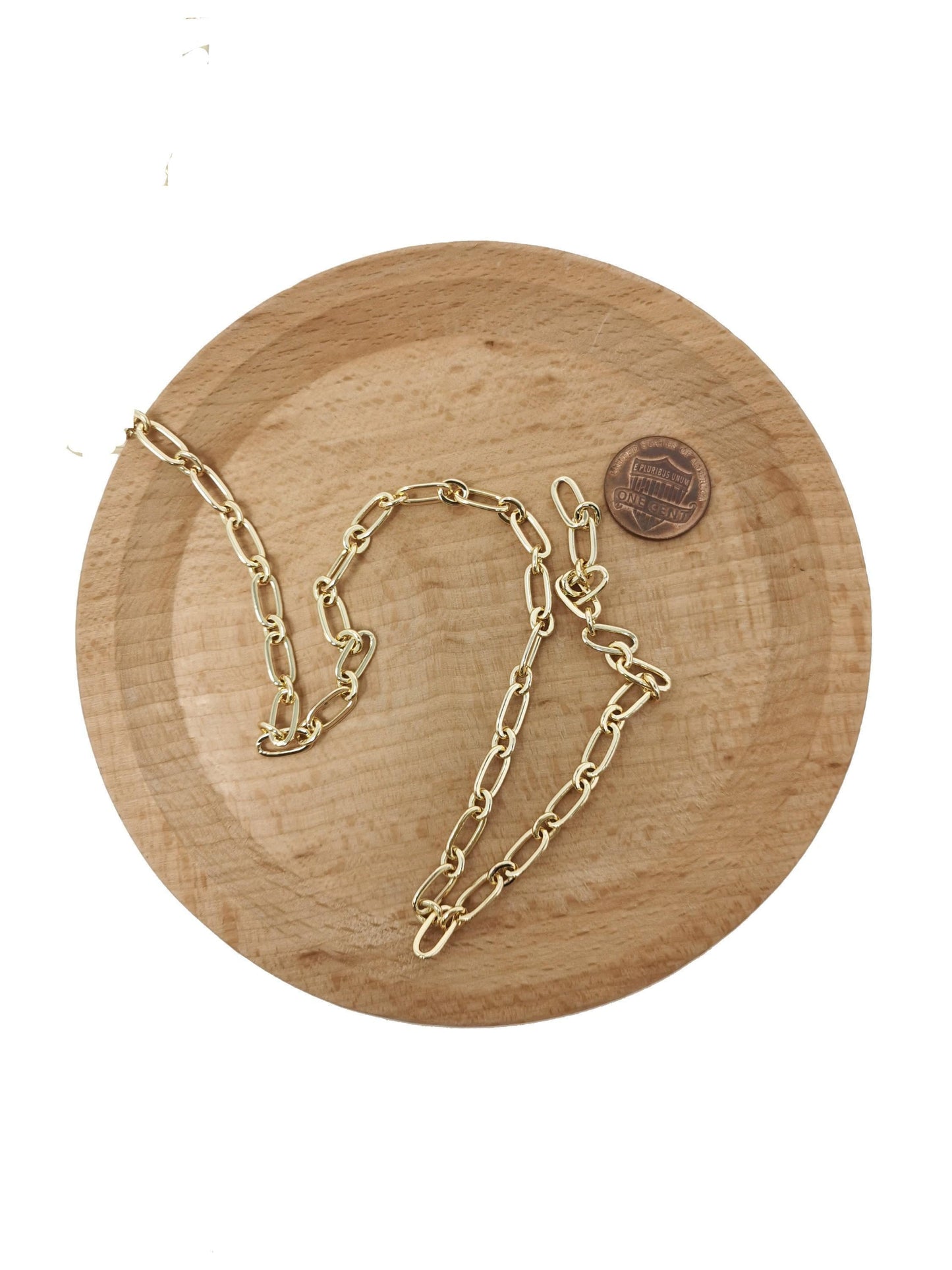 Gold rolo cable link elongated chain by yard, link cable rolo elongate chain,wholesale bulk roll chain for jewelry making, 4