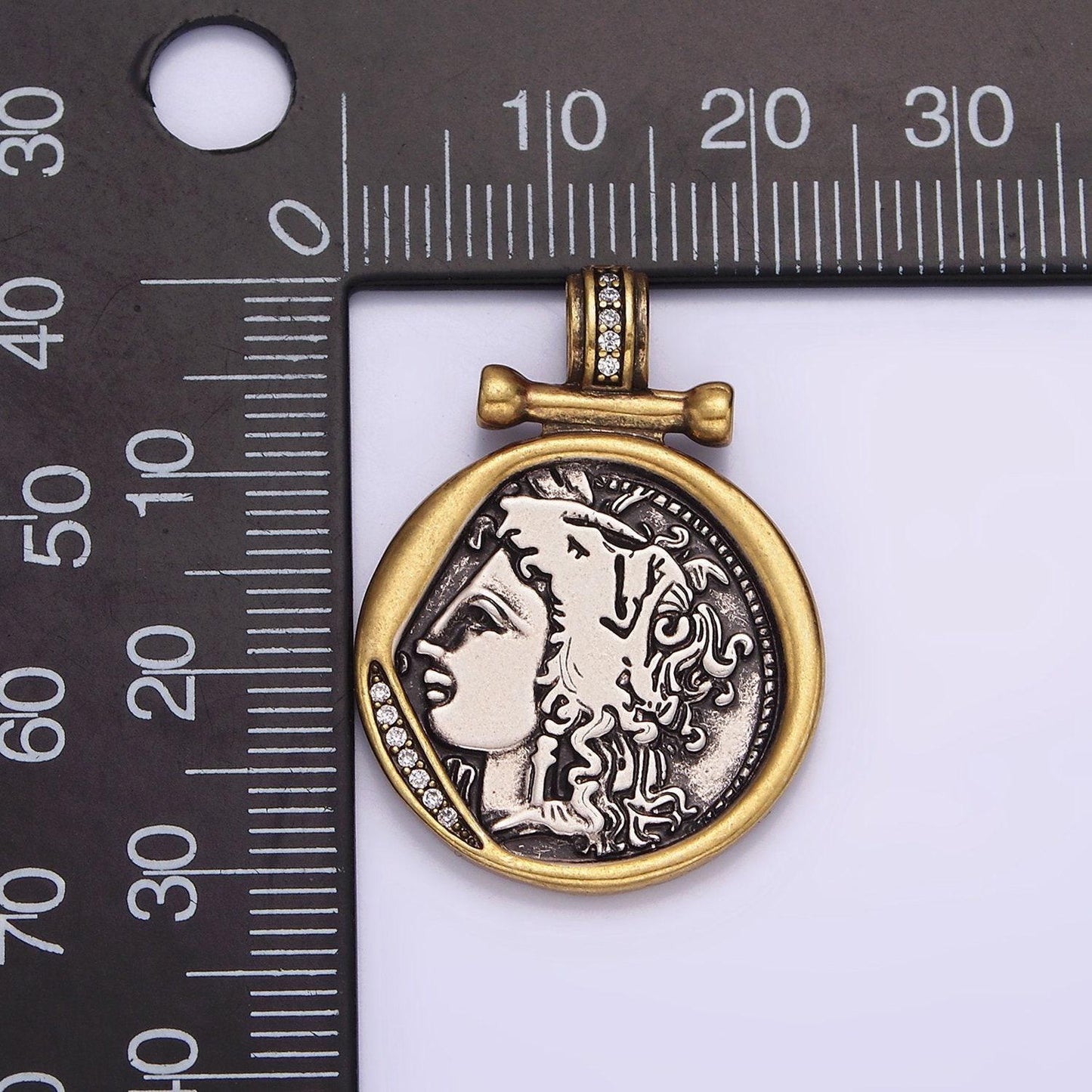 Double sided ancient greek large medusa medallion necklace pendant gold coin charm diy goddess coin pendant, aa605