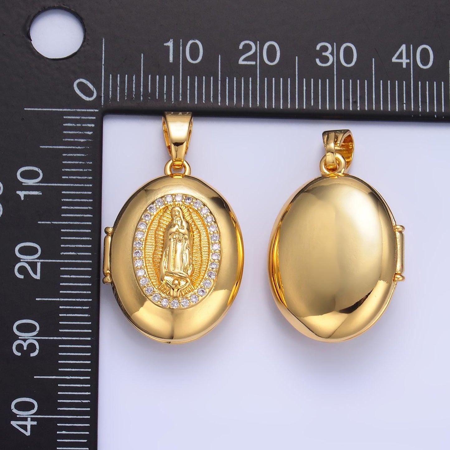 24k gold filled Our Lady of Guadalupe oval locket micro pave cz pendant, openable Virgin Mary Charm for Religious Jewelry Making AA-1086