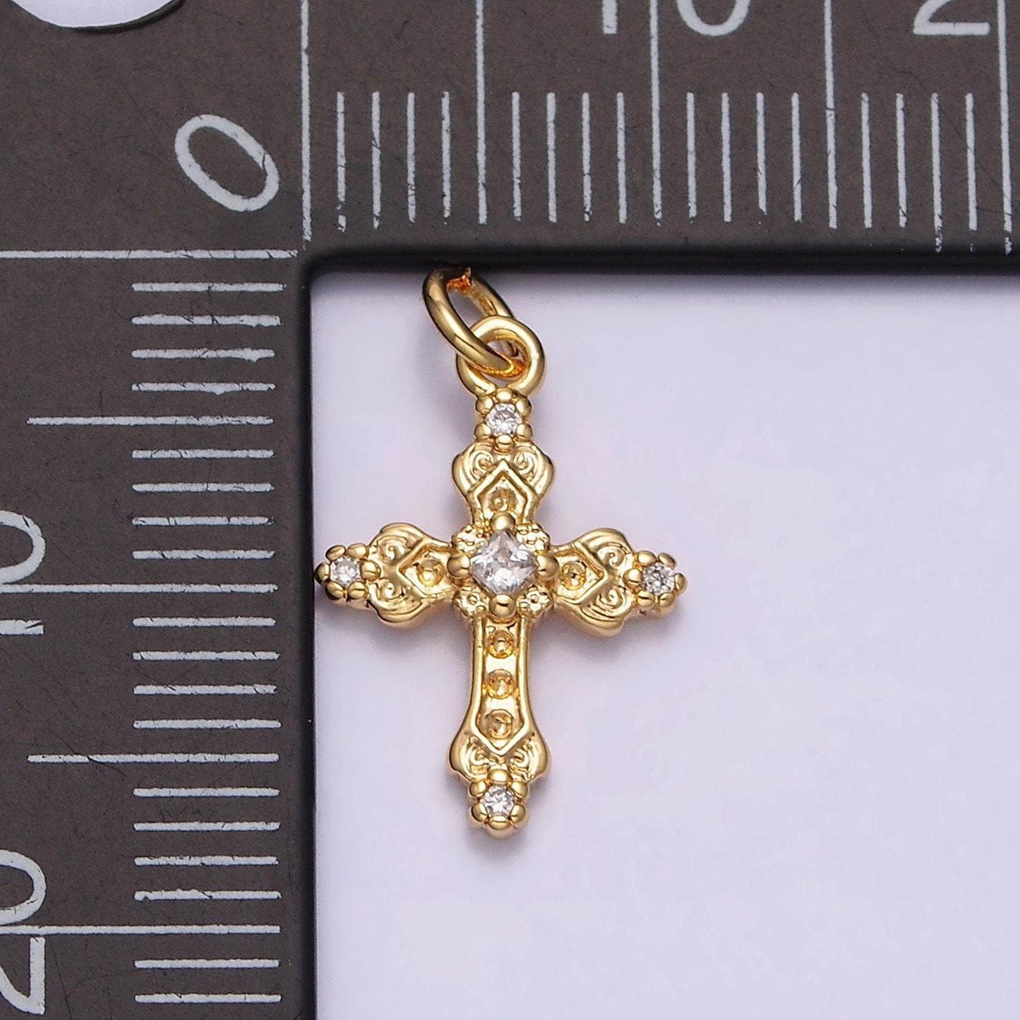 16k gold filled artisan textured religious cross charm in gold & silver micro pave cross pendant | ac1061 ac1062